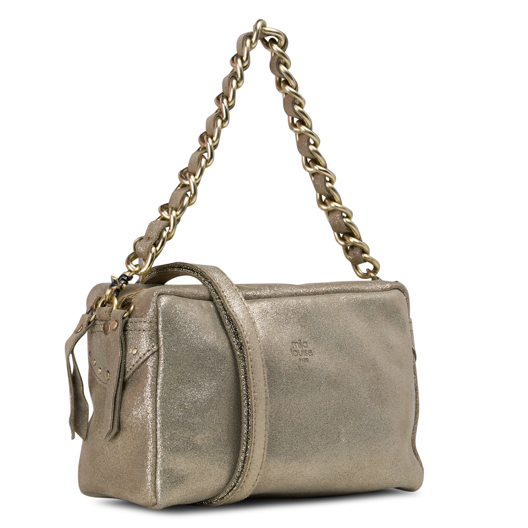 Glanzende, splitleren schoudertas MILA LOUISE Groen