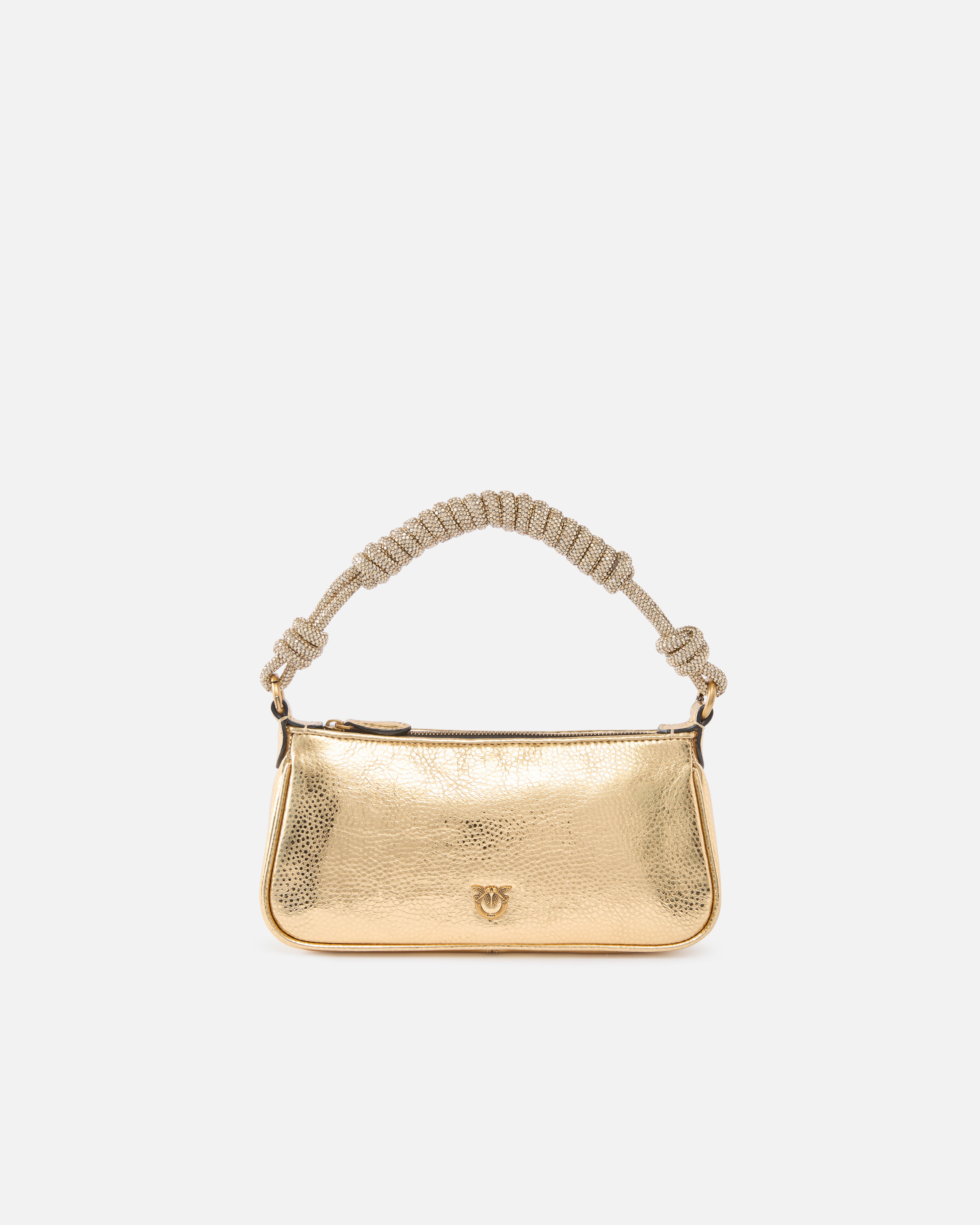 Small handbag mini half moon in lamé leather with rhinestones PINKO