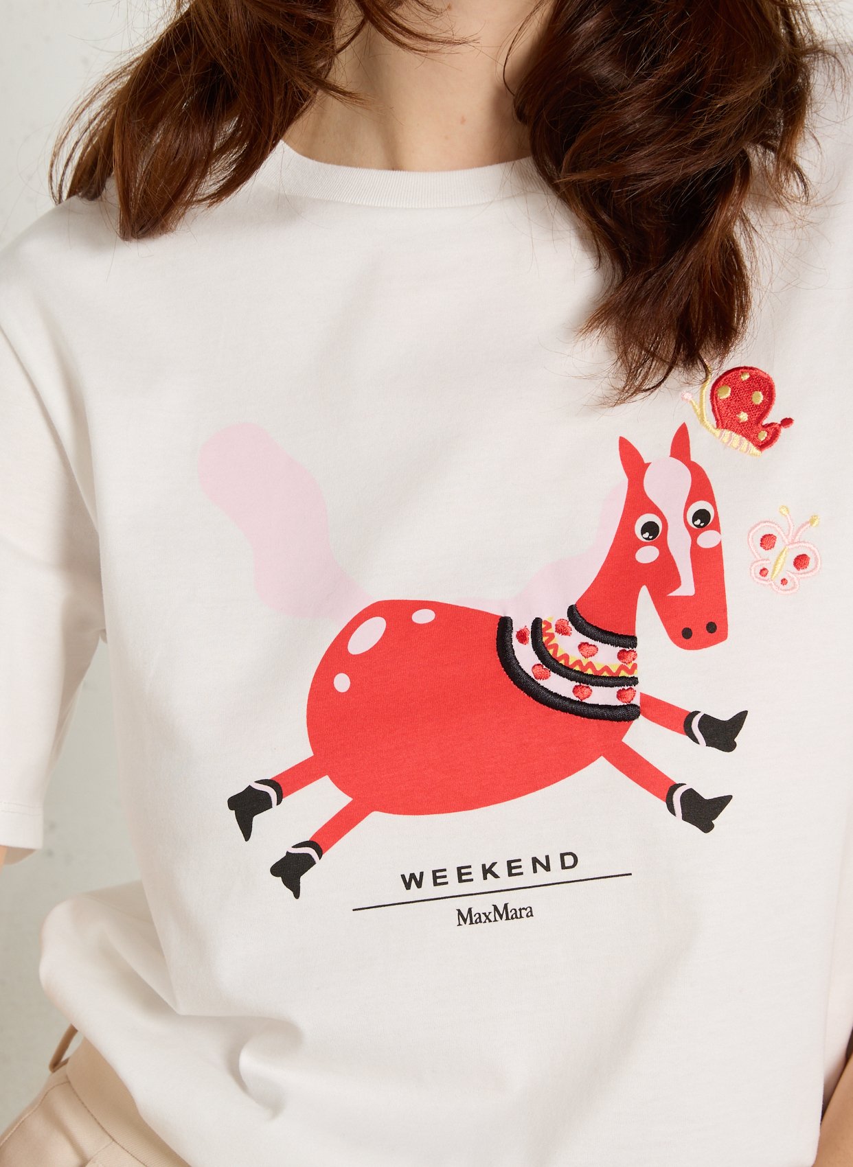 Gerade geschnittenes Rundhals-T-Shirt aus Baumwolle mit Siebdruck MAX MARA WEEK END Weiss