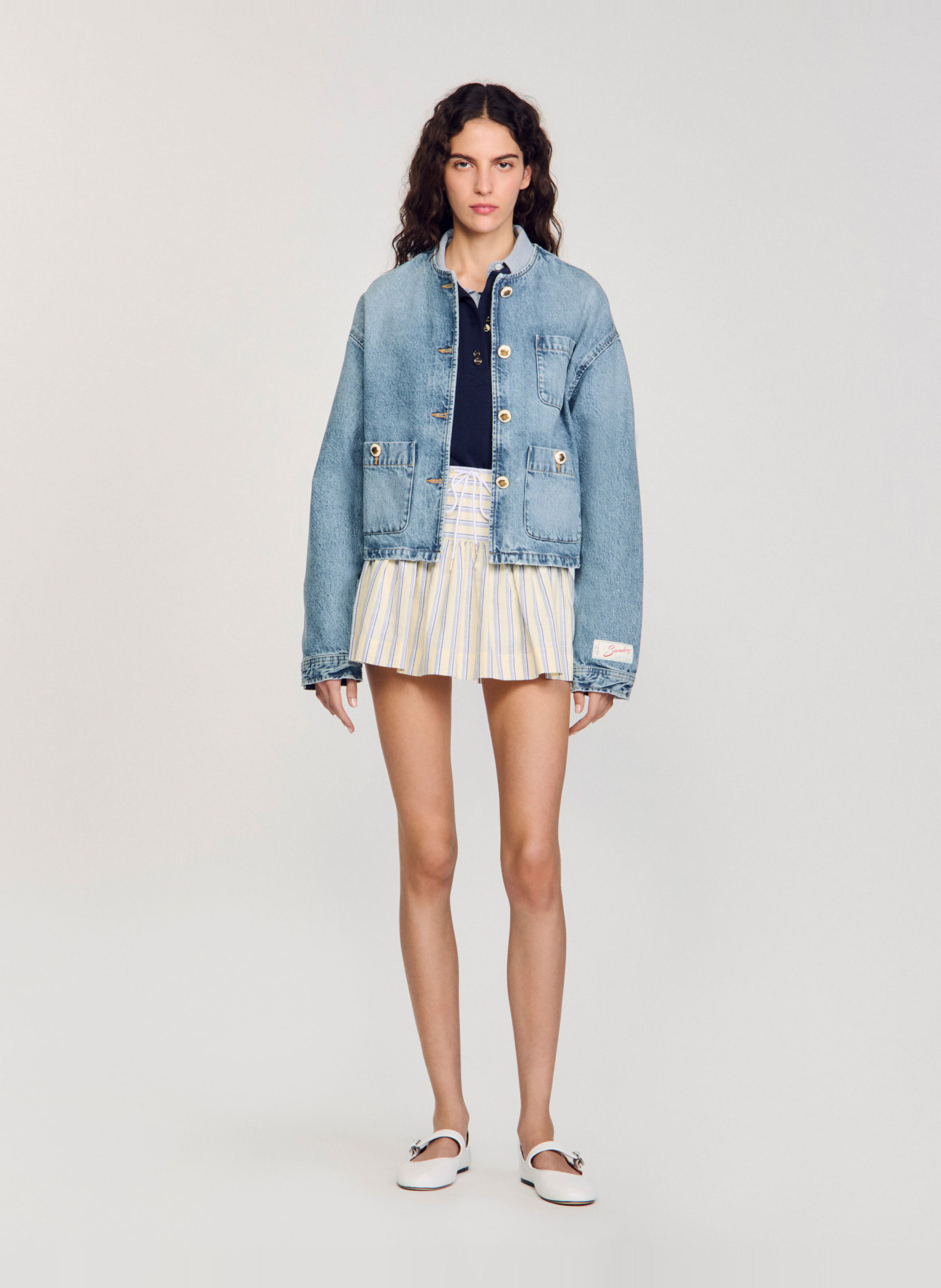 Blouson droit boutonné en jean  SANDRO Bleu