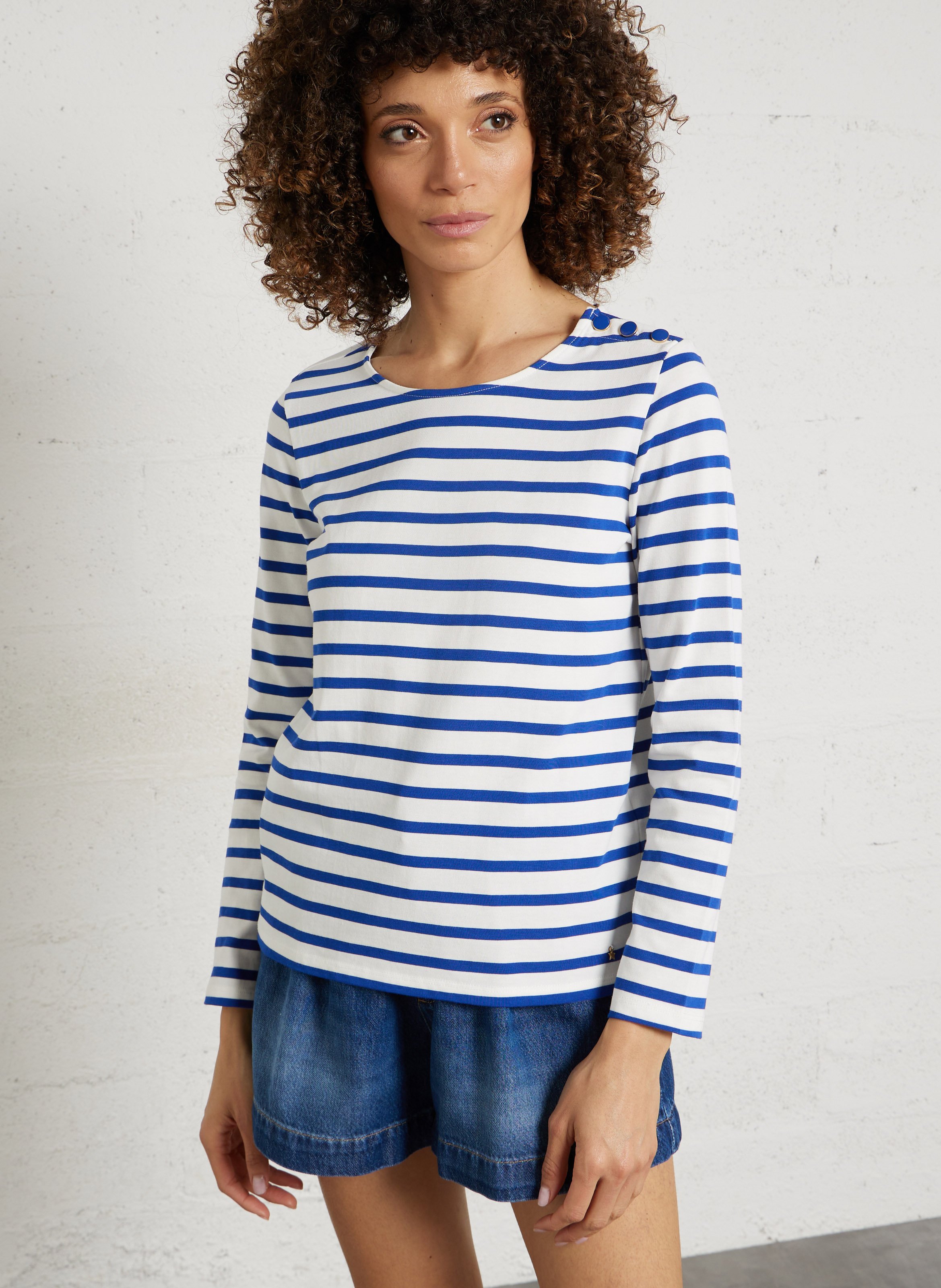 Straight striped t-shirt with button detail DES PETITS HAUTS