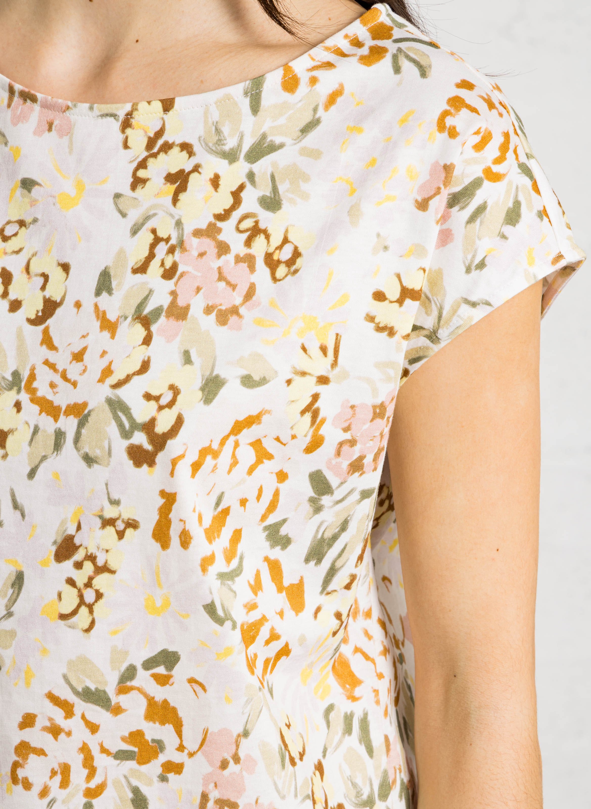 Tee-shirt ample col rond imprimé floral en coton DES PETITS HAUTS Multicolore