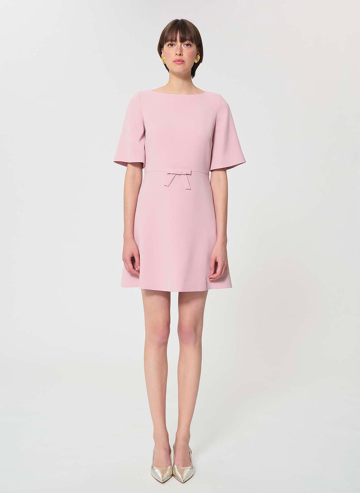 Short flowing crepe round-neck dress TARA JARMON Pink