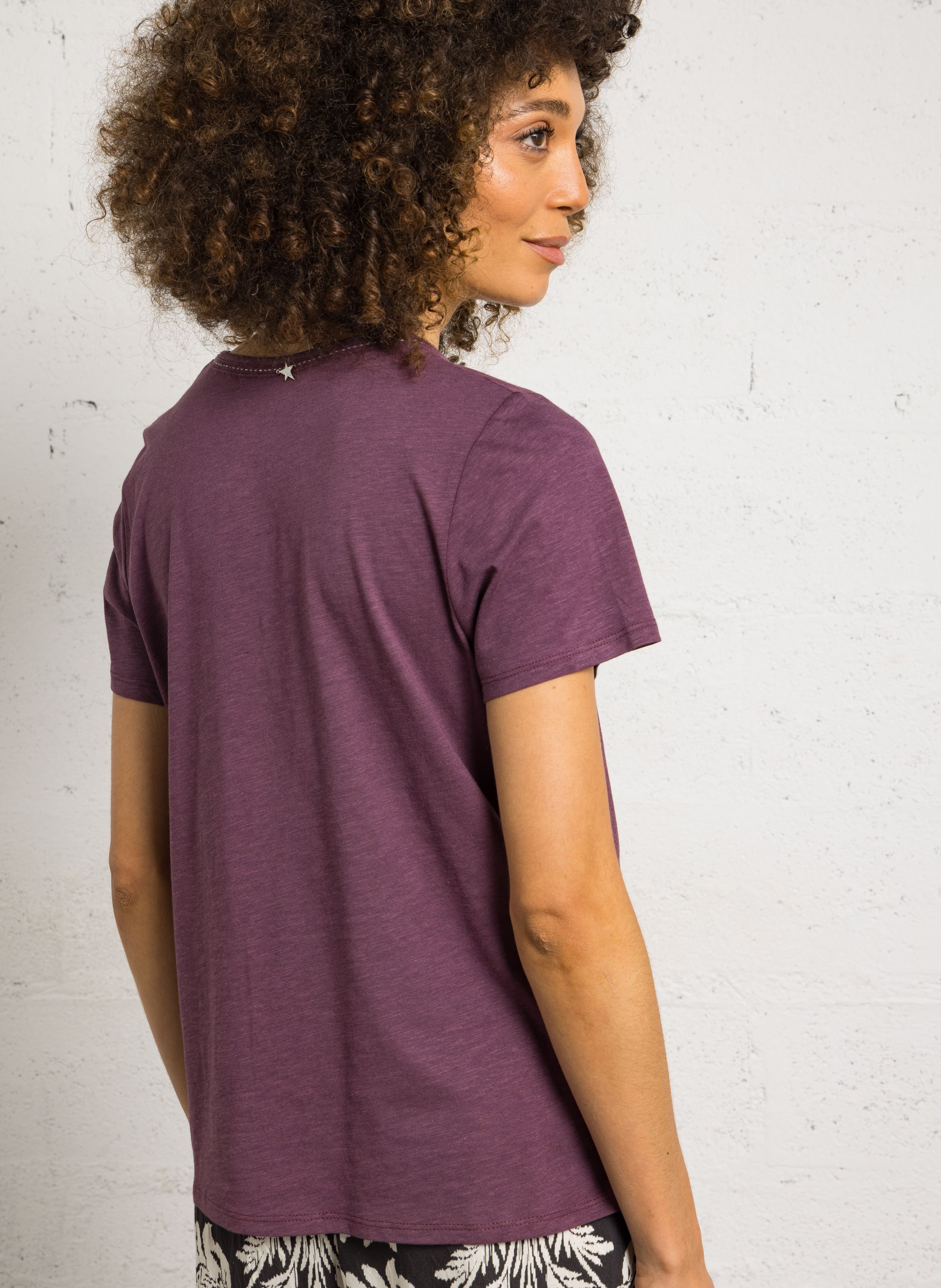 T-shirt oversize col V en coton mélangé SUD EXPRESS Violet