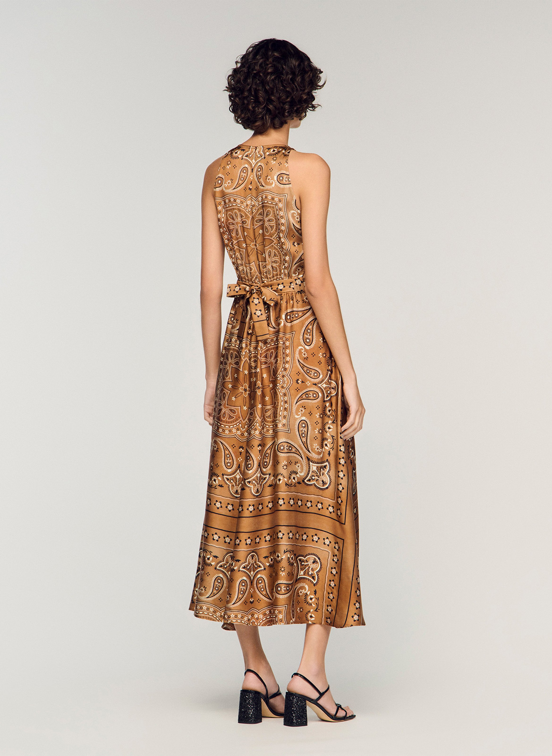 Robe midi col rond imprimée SANDRO Bruin