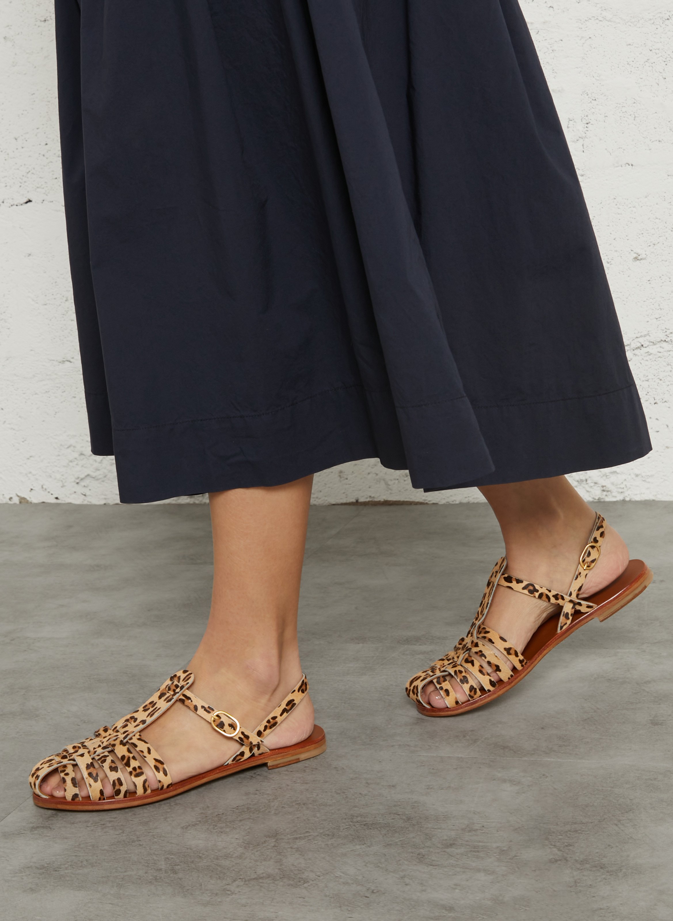 Sandales fisherman en cuir imprimé léopard MAMA PRAIA Multicolore