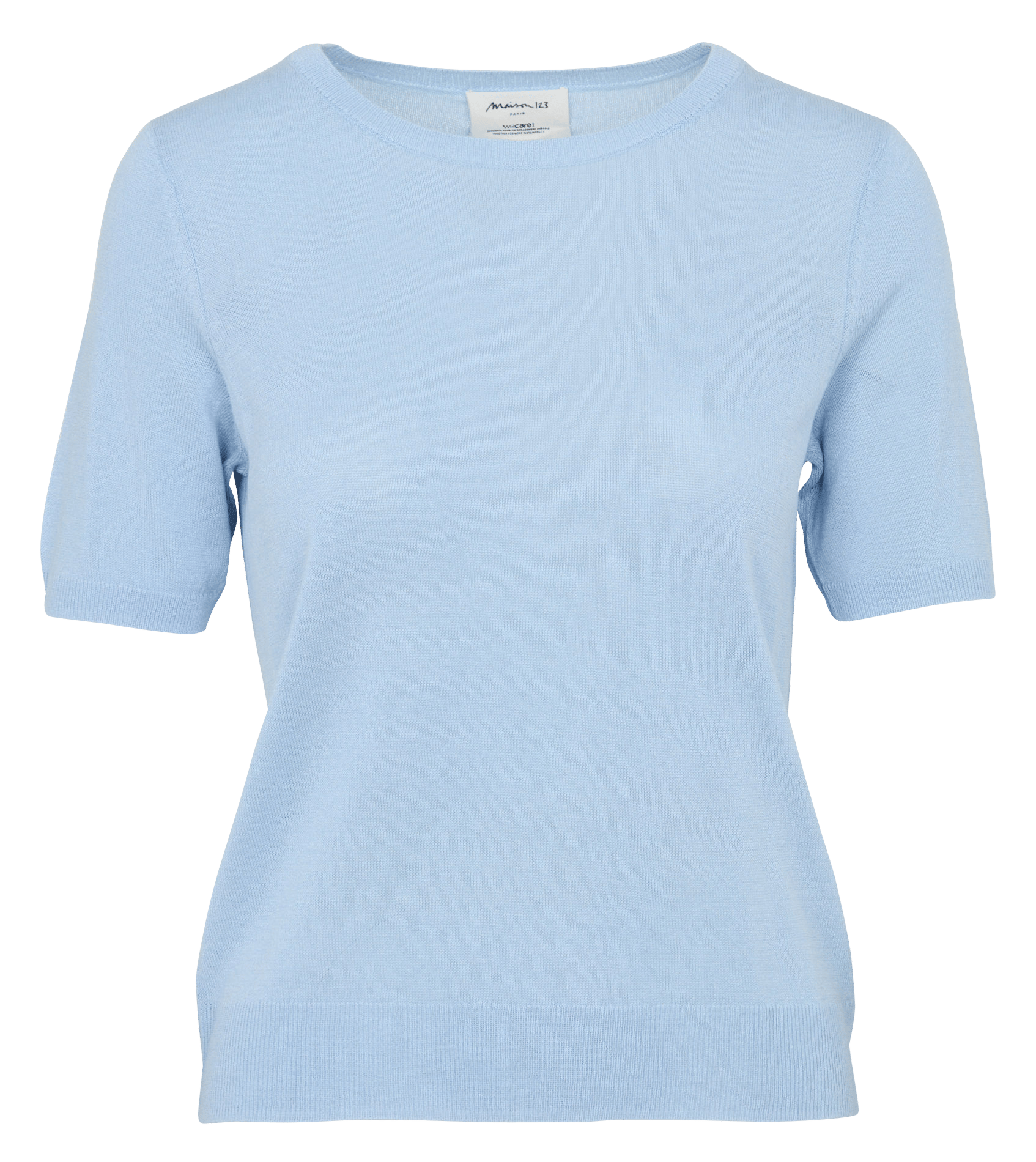 Short-sleeved knit sweater in solid fine knit MAISON 123 Blue