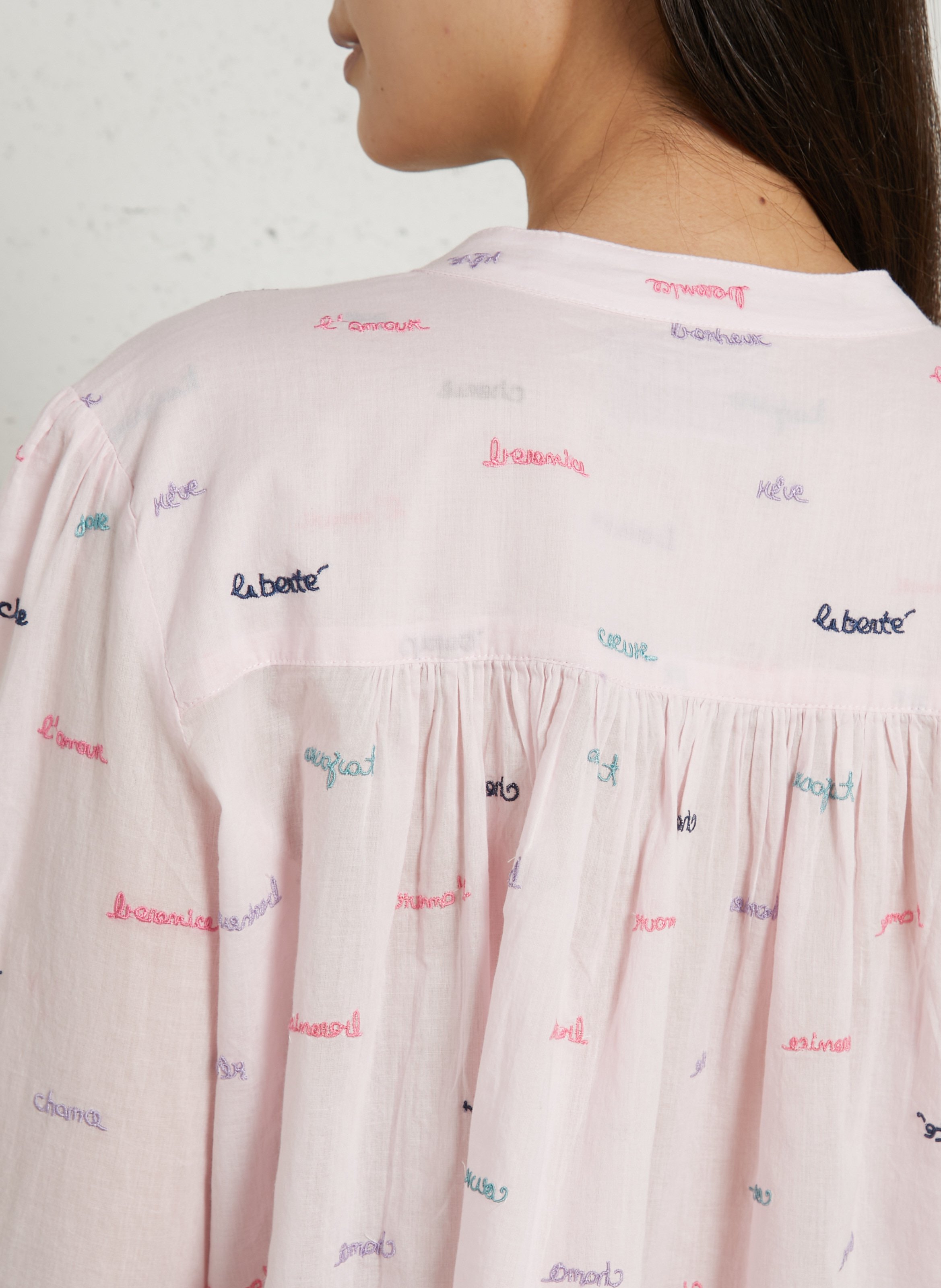 - Embroidered cotton shirt BERENICE Pink