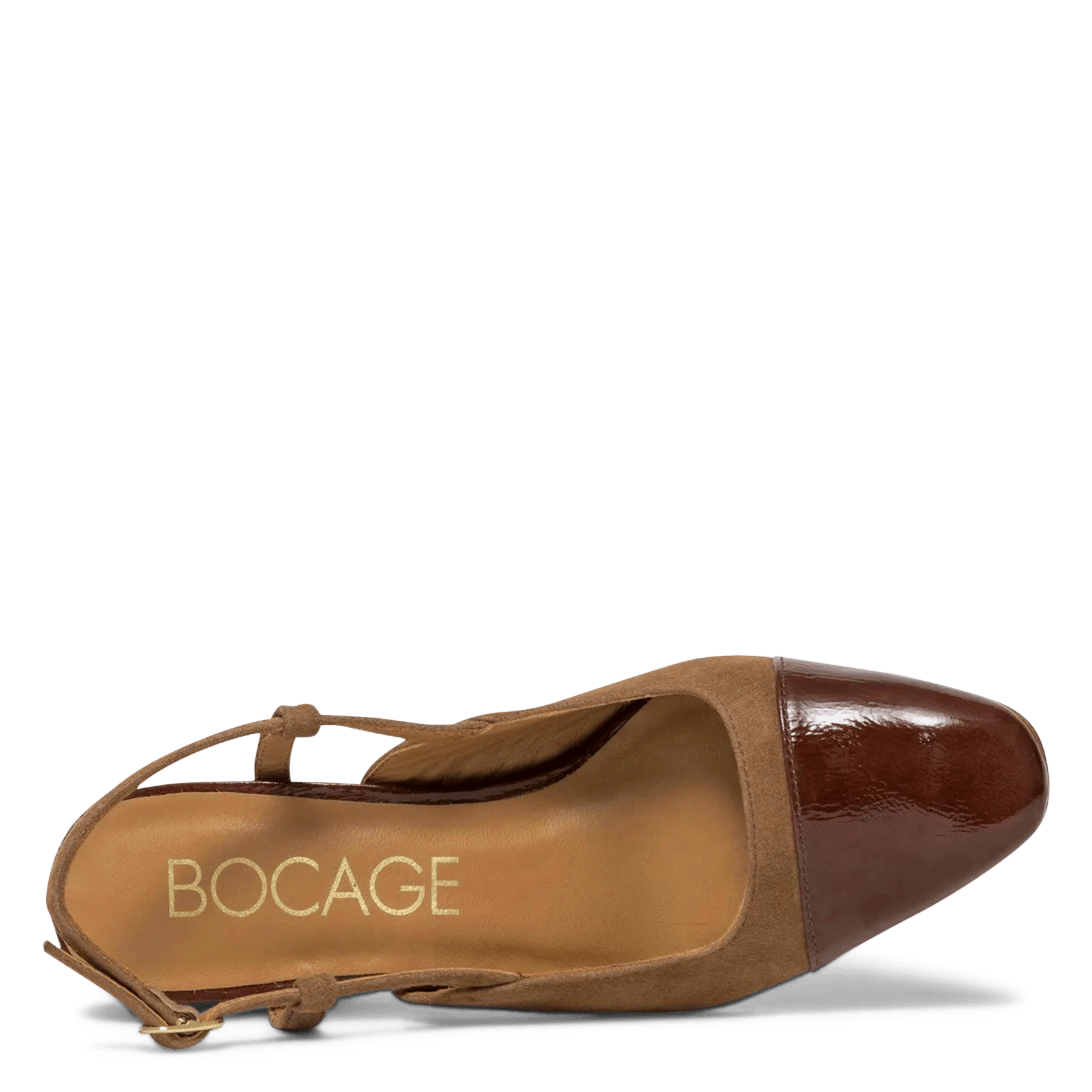 Open-toe patent leather pumps Brown