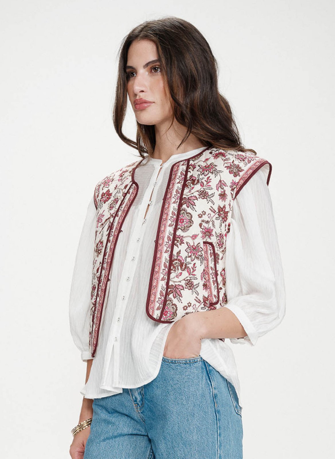 Printed sleeveless short jacket GRACE ET MILA Pink