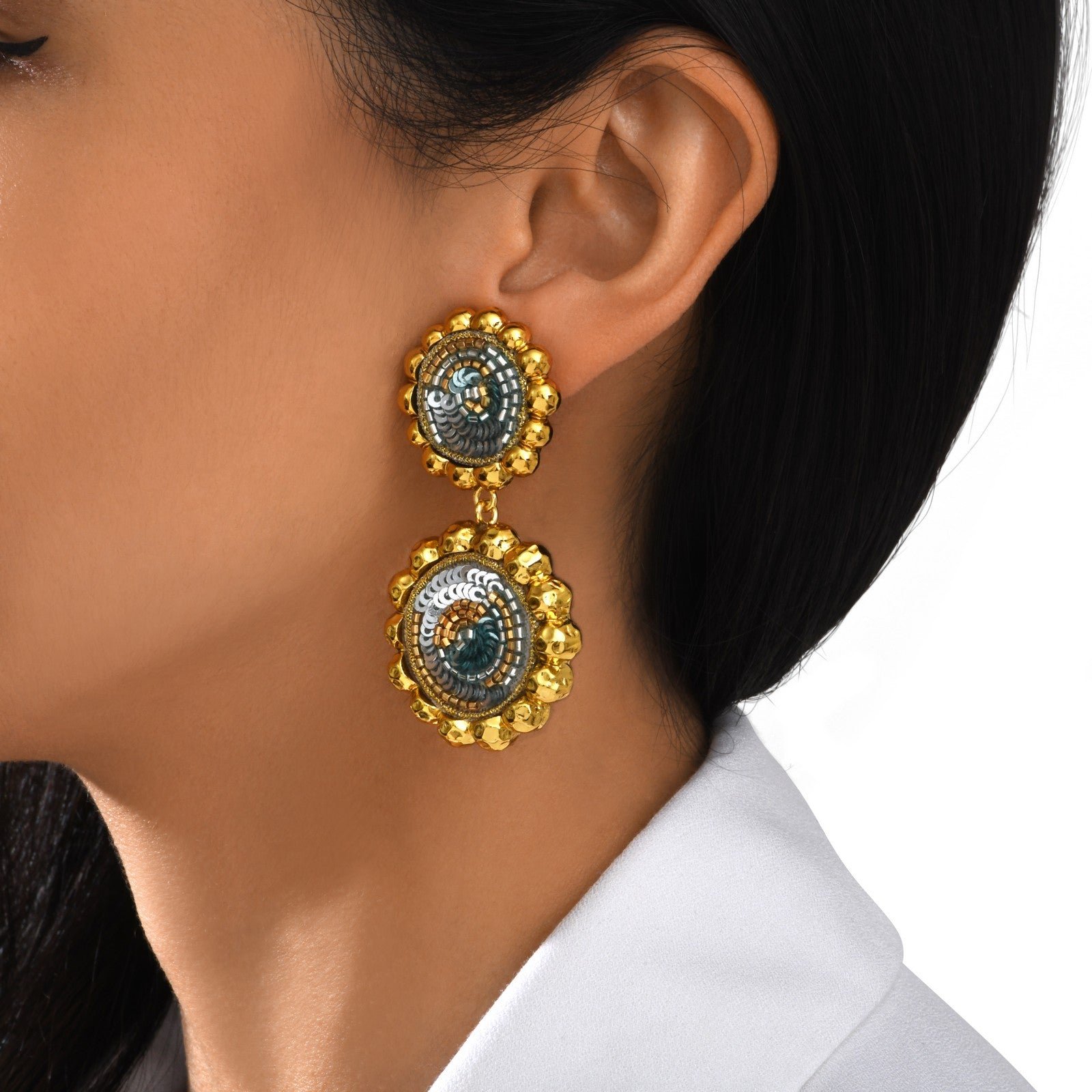 Boucles d'oreilles clip angèle pendantes rondes SATELLITE PARIS Vert