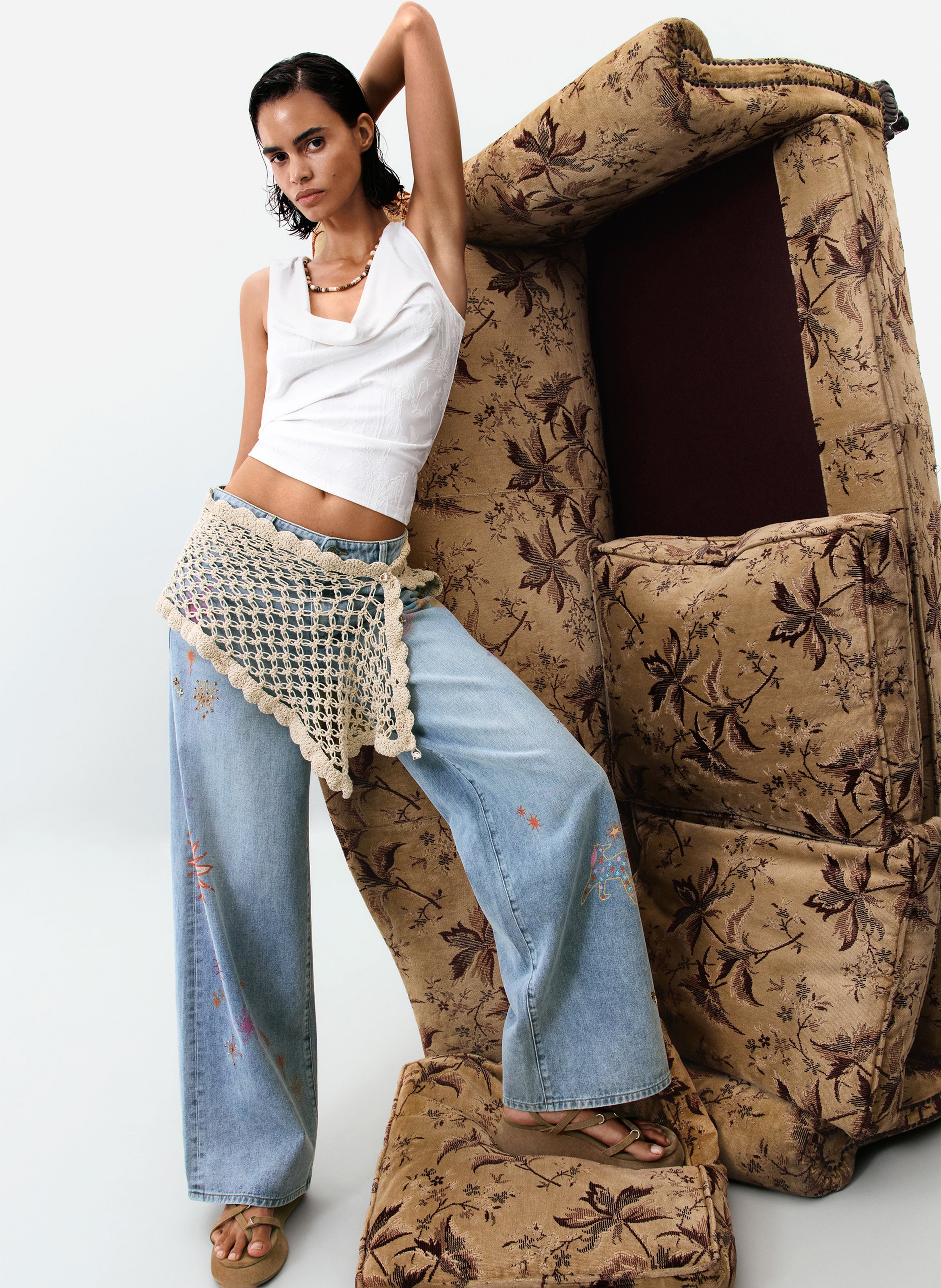 Jean large en coton mélangé brodé DESIGUAL Bleu