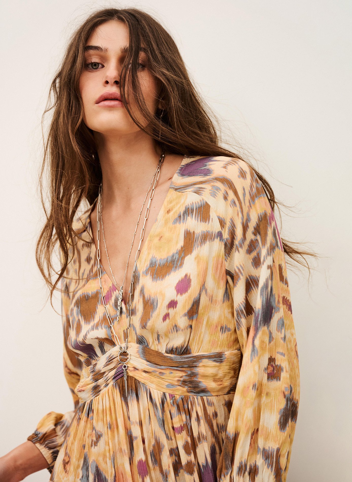 Robe longue col V imprimée BA&SH Jaune