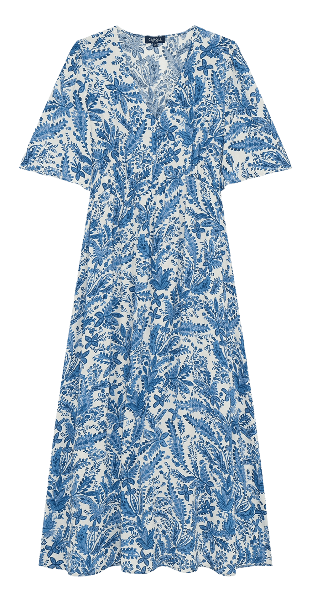 Robe midi ample col V imprimée CAROLL Bleu