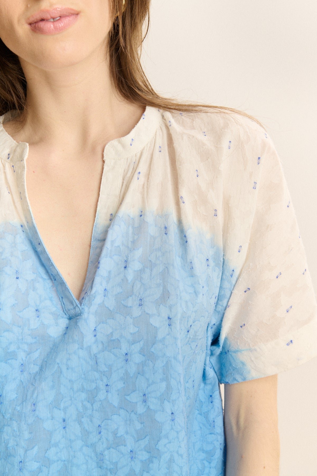 Short-sleeved tunic collar blouse GARANCE PARIS Blue