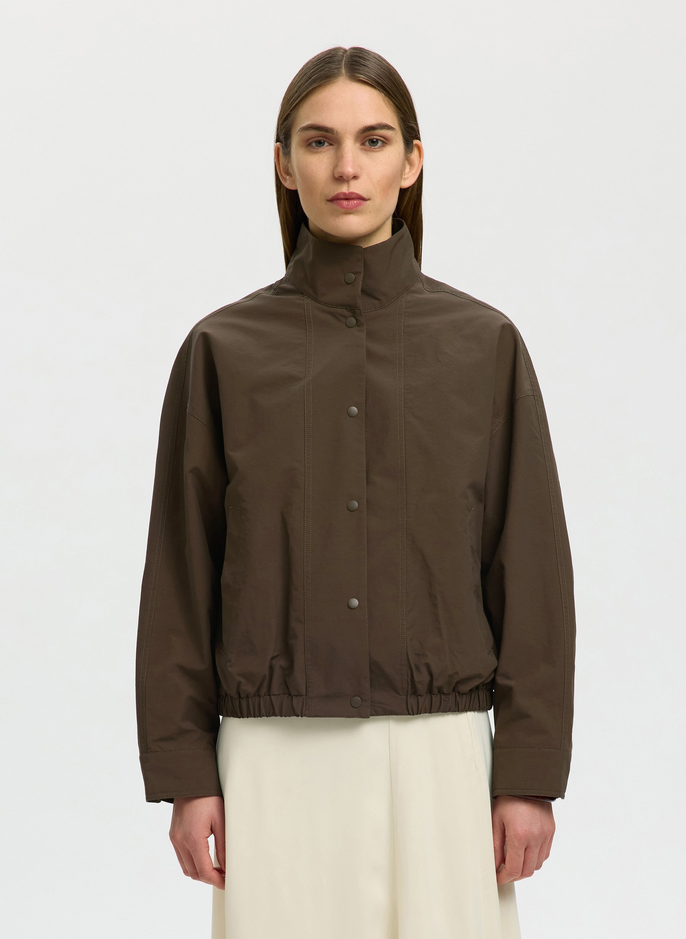 Straight high-neck jacket SELECTED Brown