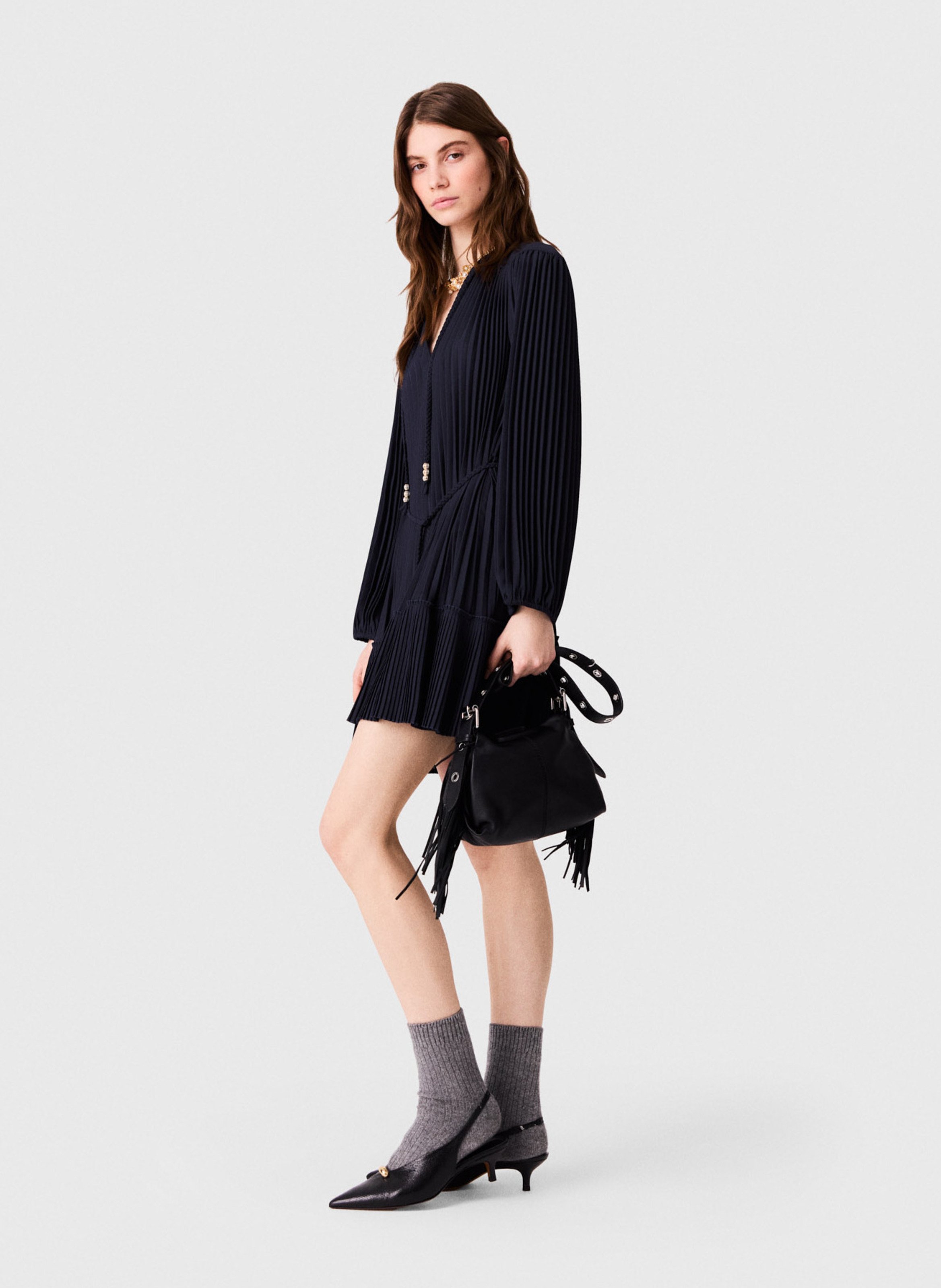 Jurk met V-hals en getailleerd model MAJE Blauw