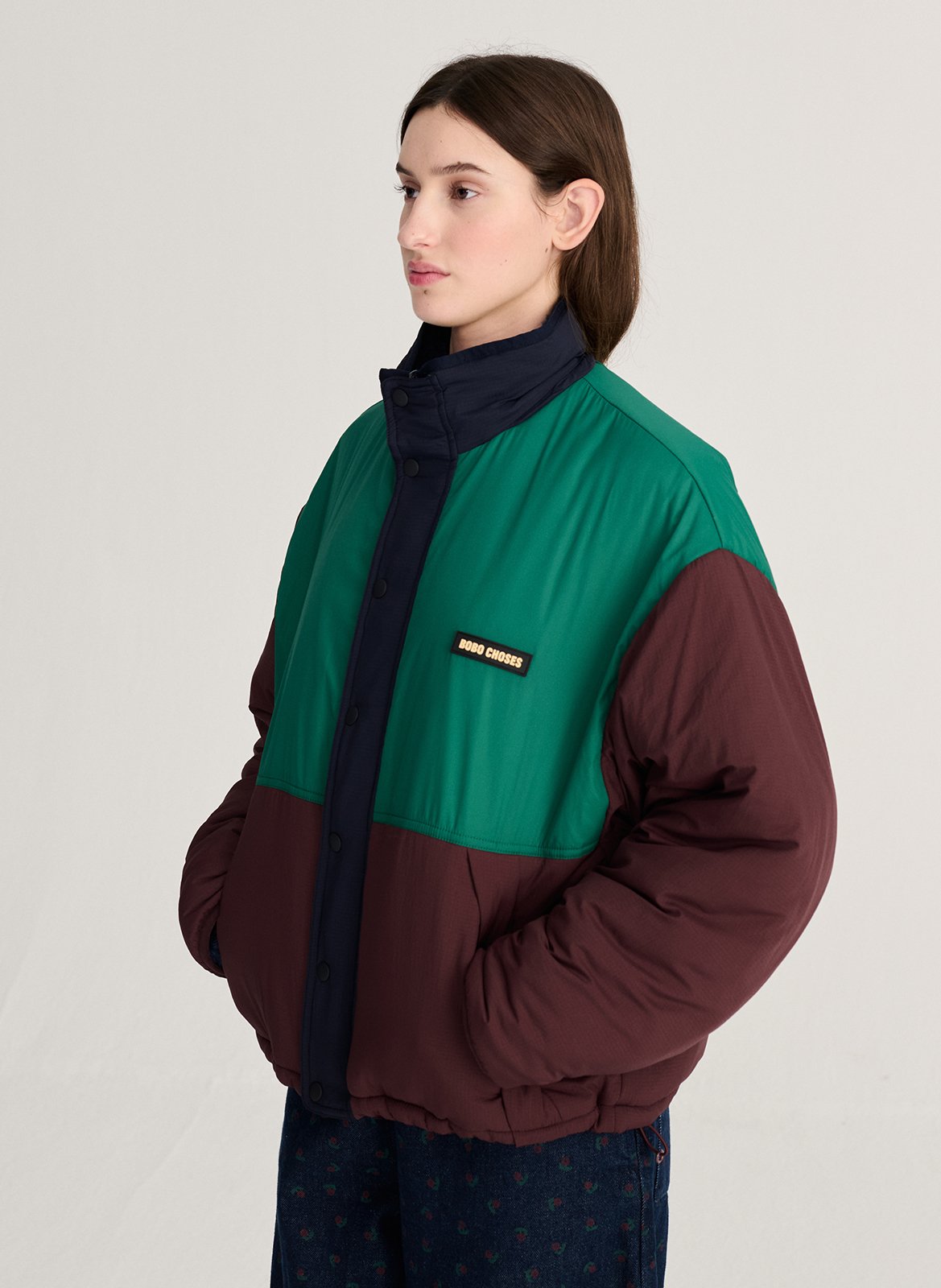 Omkeerbare color block jas met opstaande kraag BOBO CHOSES Bruin