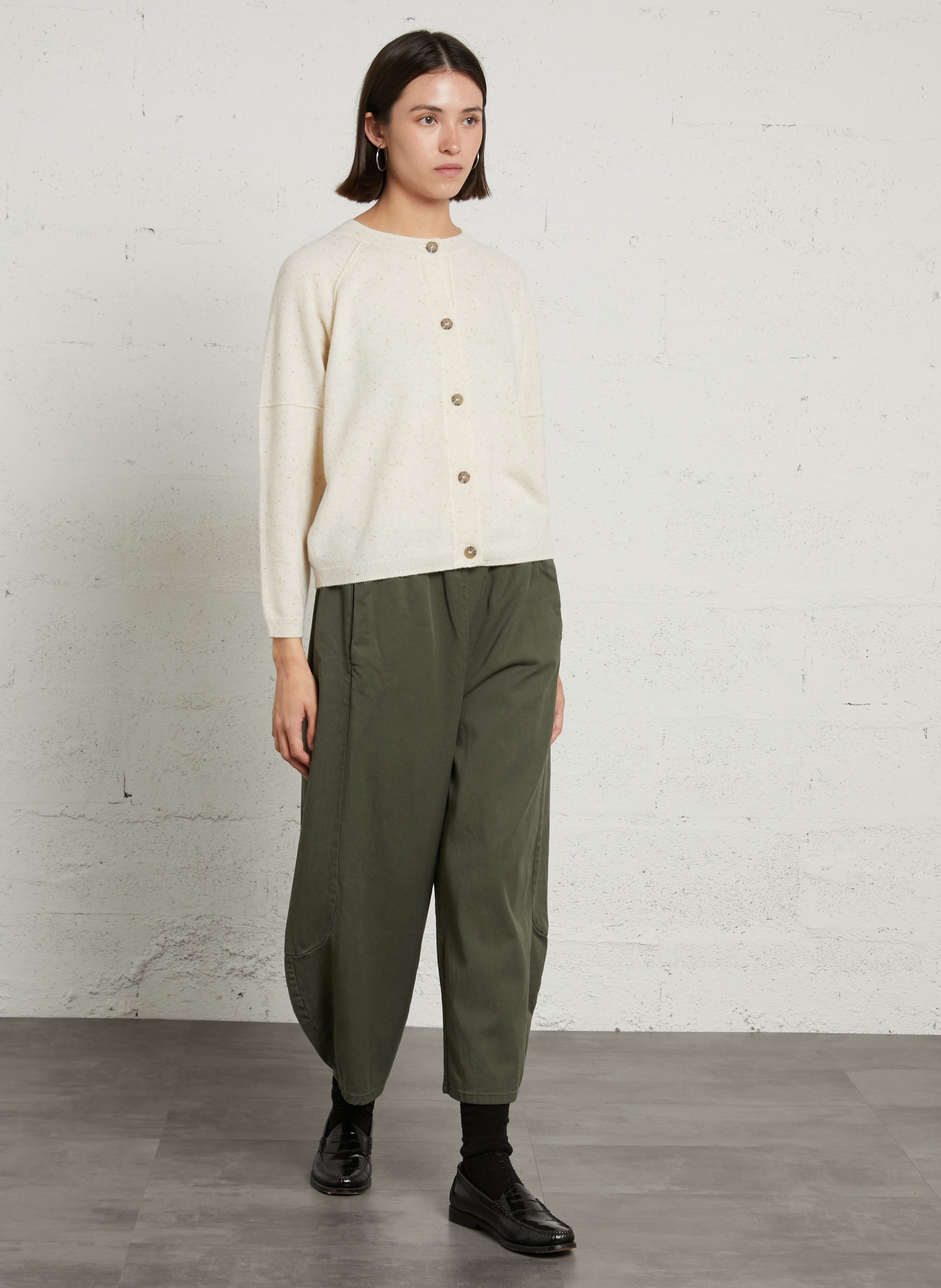 High-waisted wide cropped trousers PLEASE White