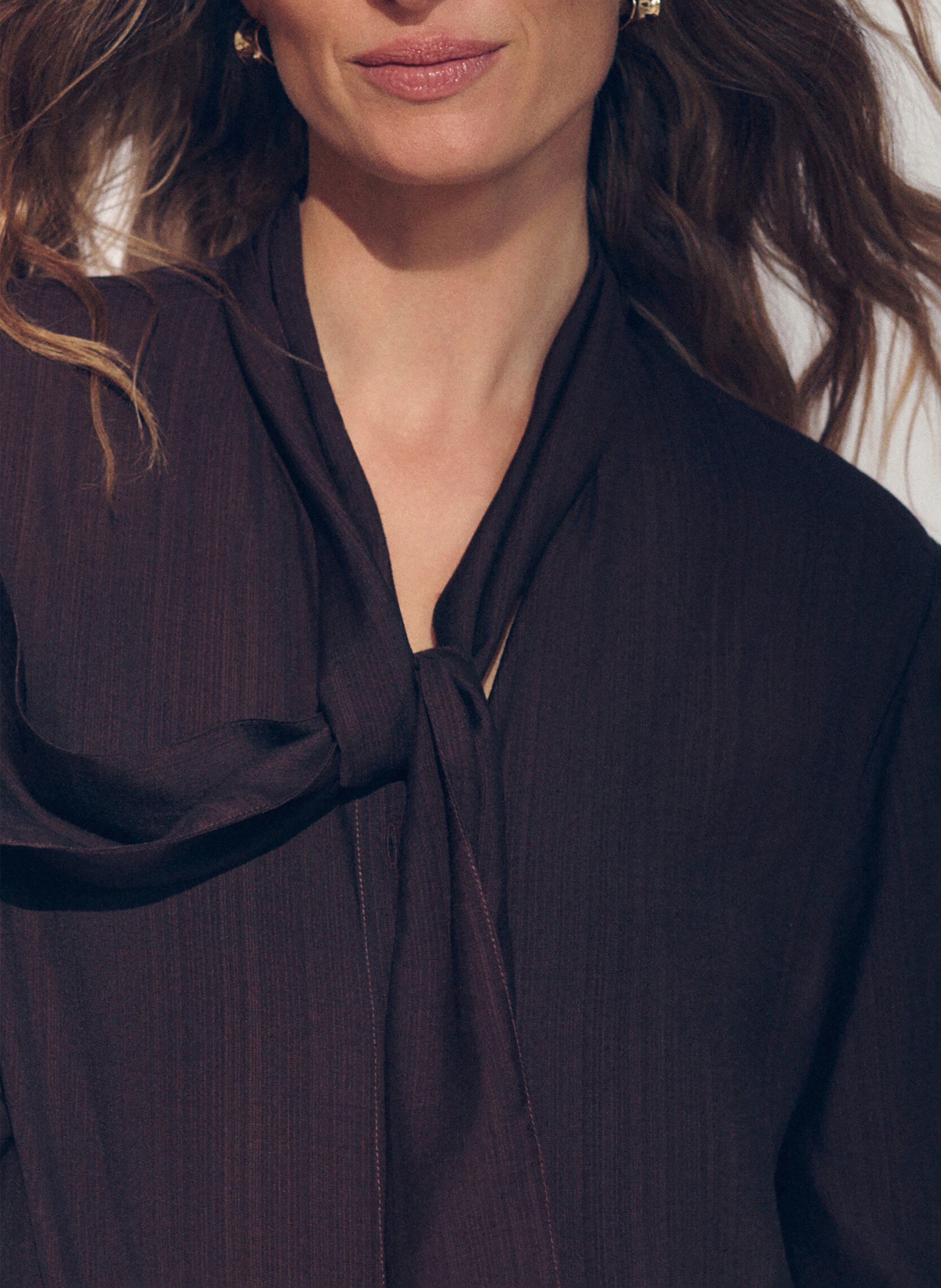 Blouse col lavallière  CAROLL Marron