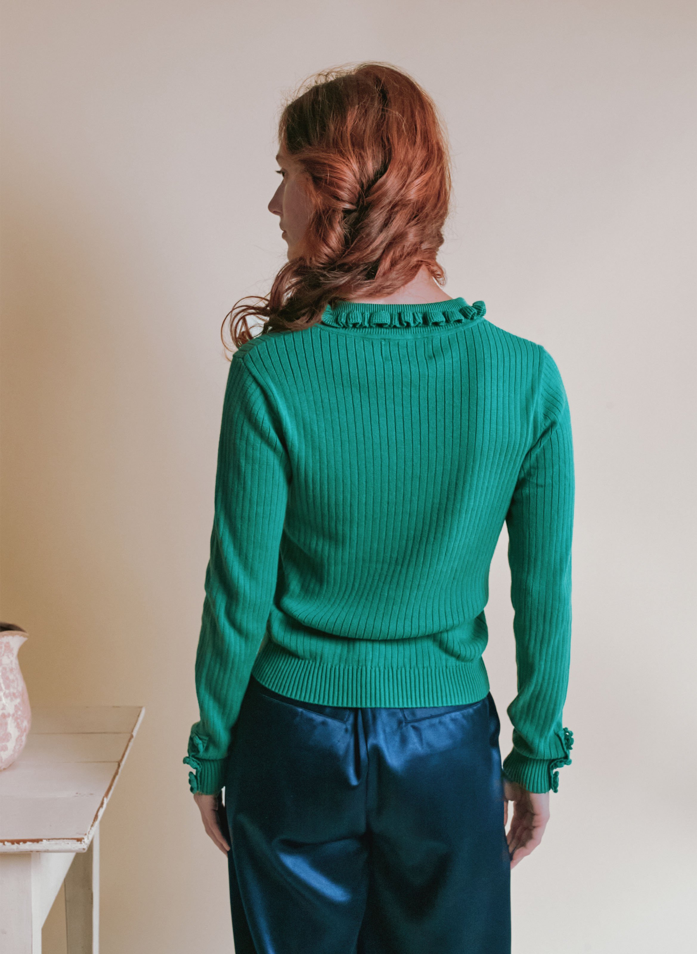 Cotton sweater with classic collar EMILE ET IDA Green