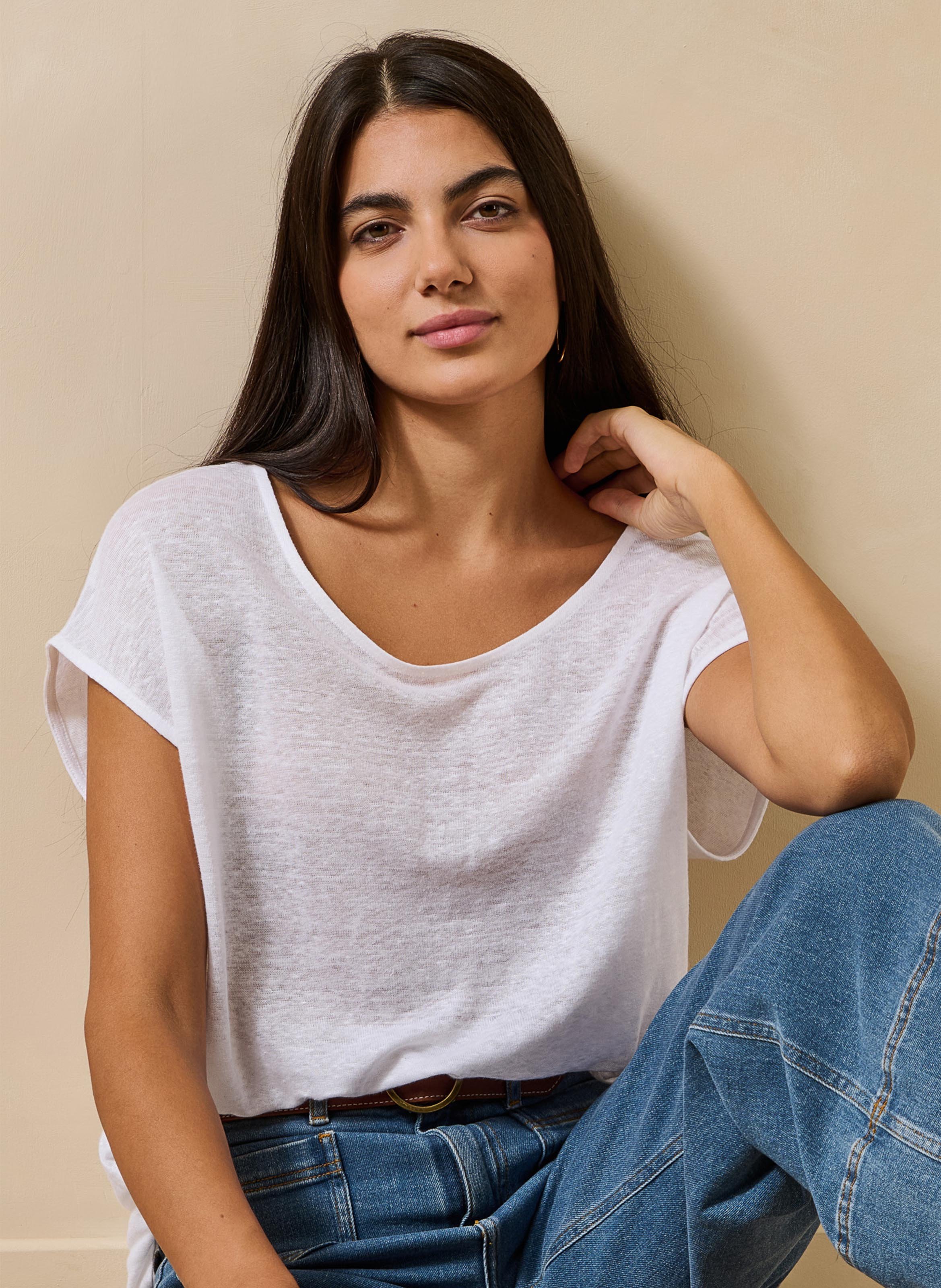 Gerade geschnittenes, meliertes Leinen-T-Shirt LA FEE MARABOUTEE