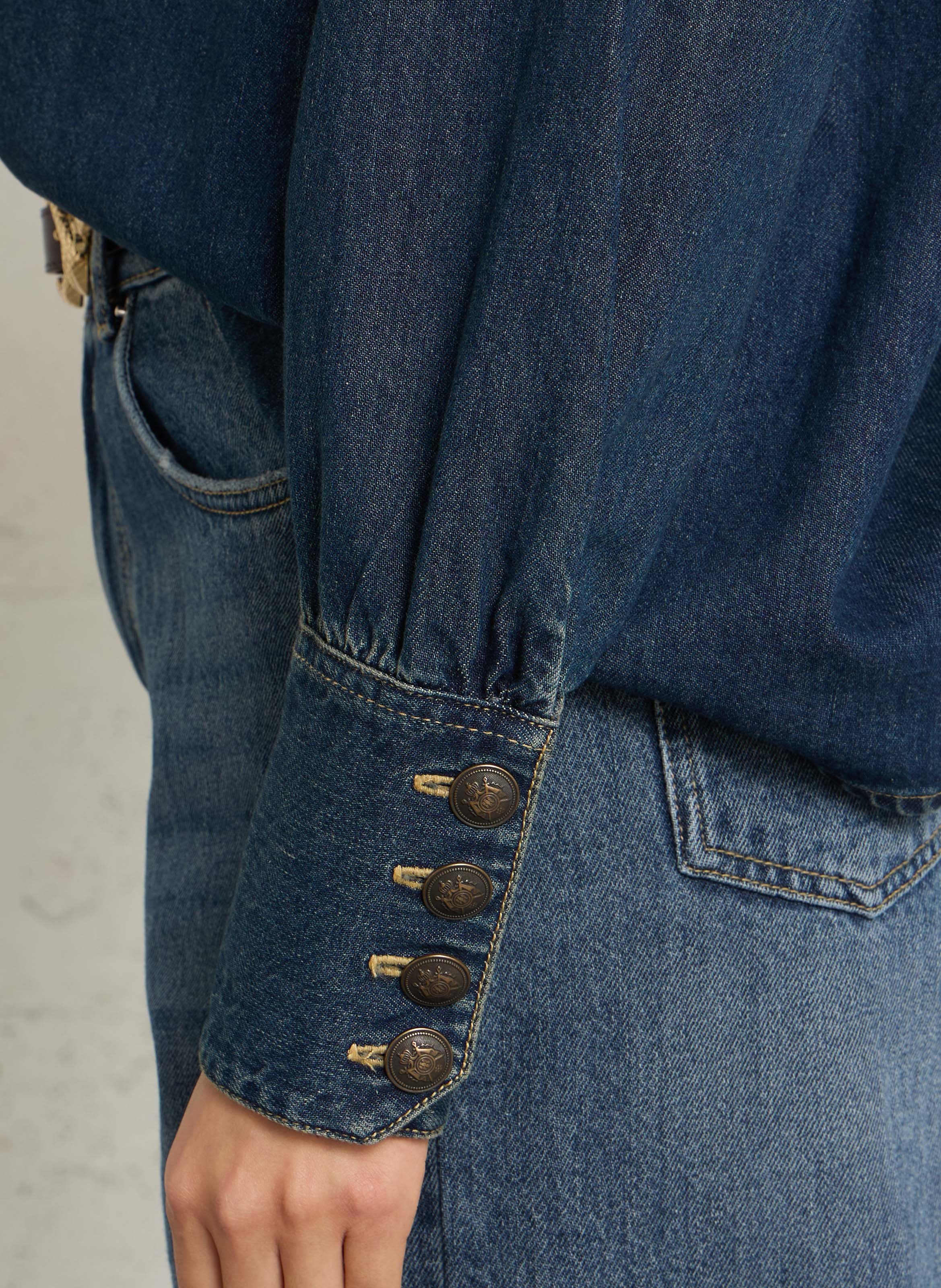 Chemise droite denim en coton IKKS Bleu