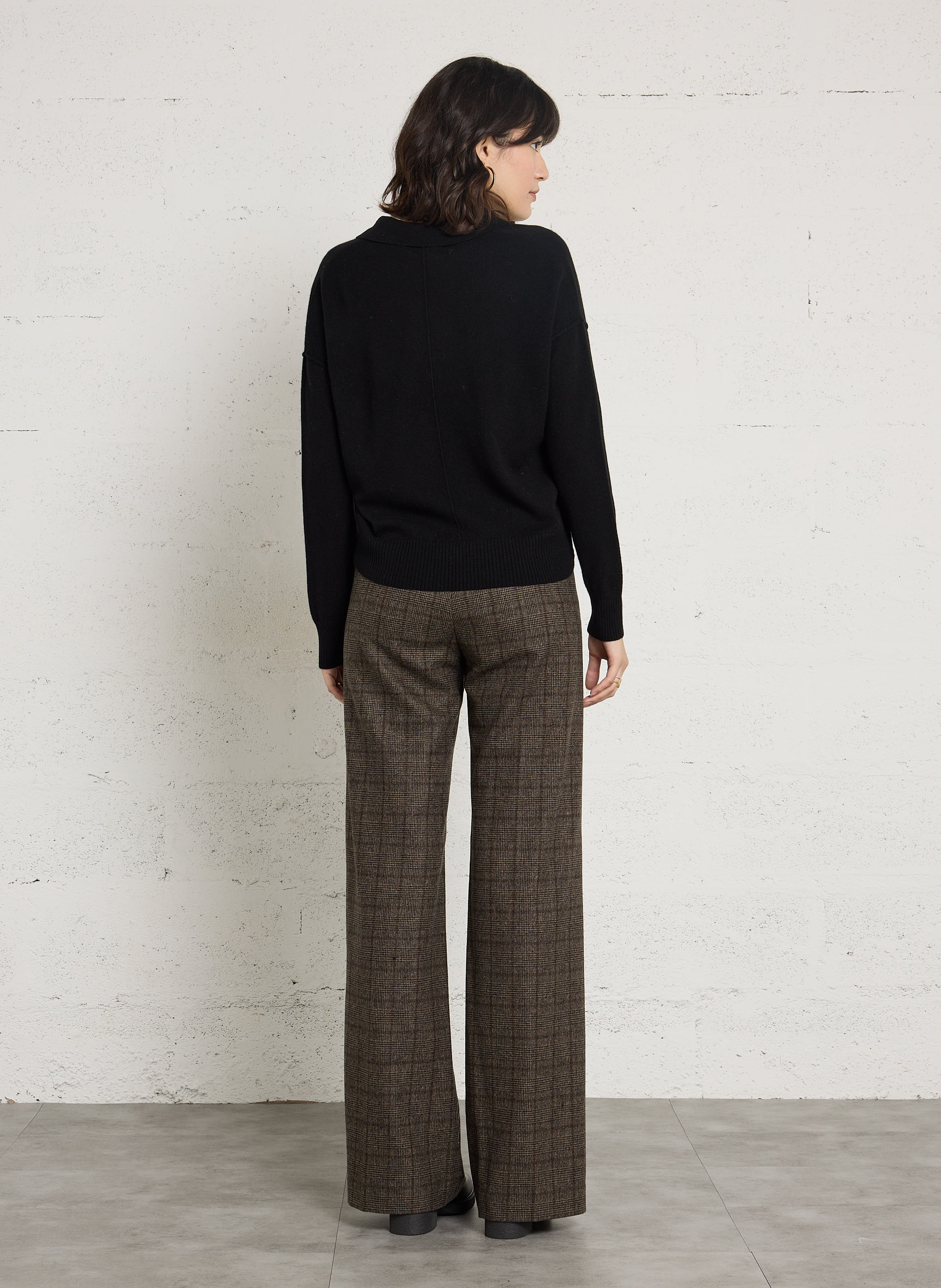 Pull col rond droit en laine et cachemire HARTFORD Noir