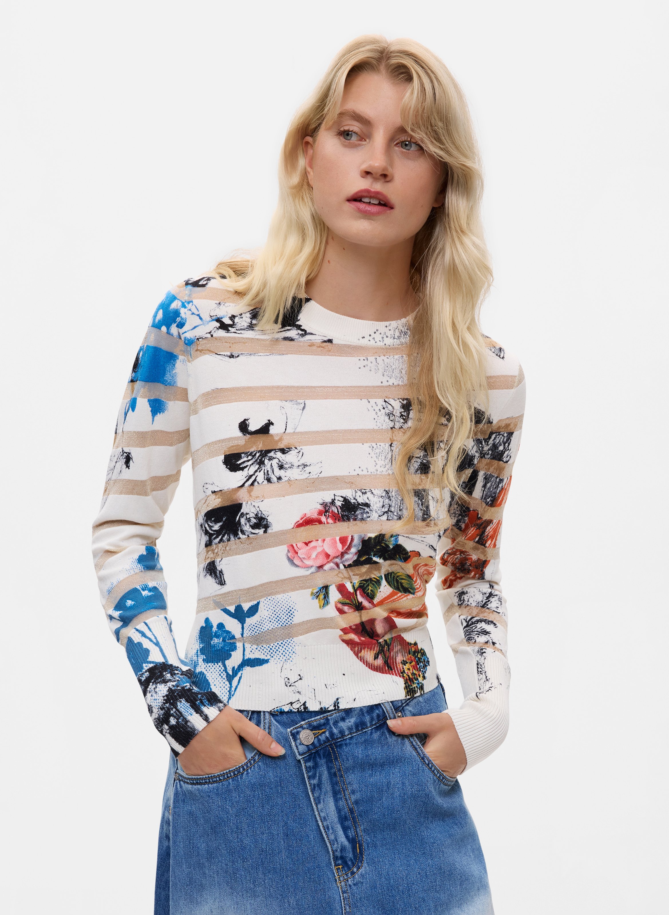 Pull droit col rond imprimé DESIGUAL
