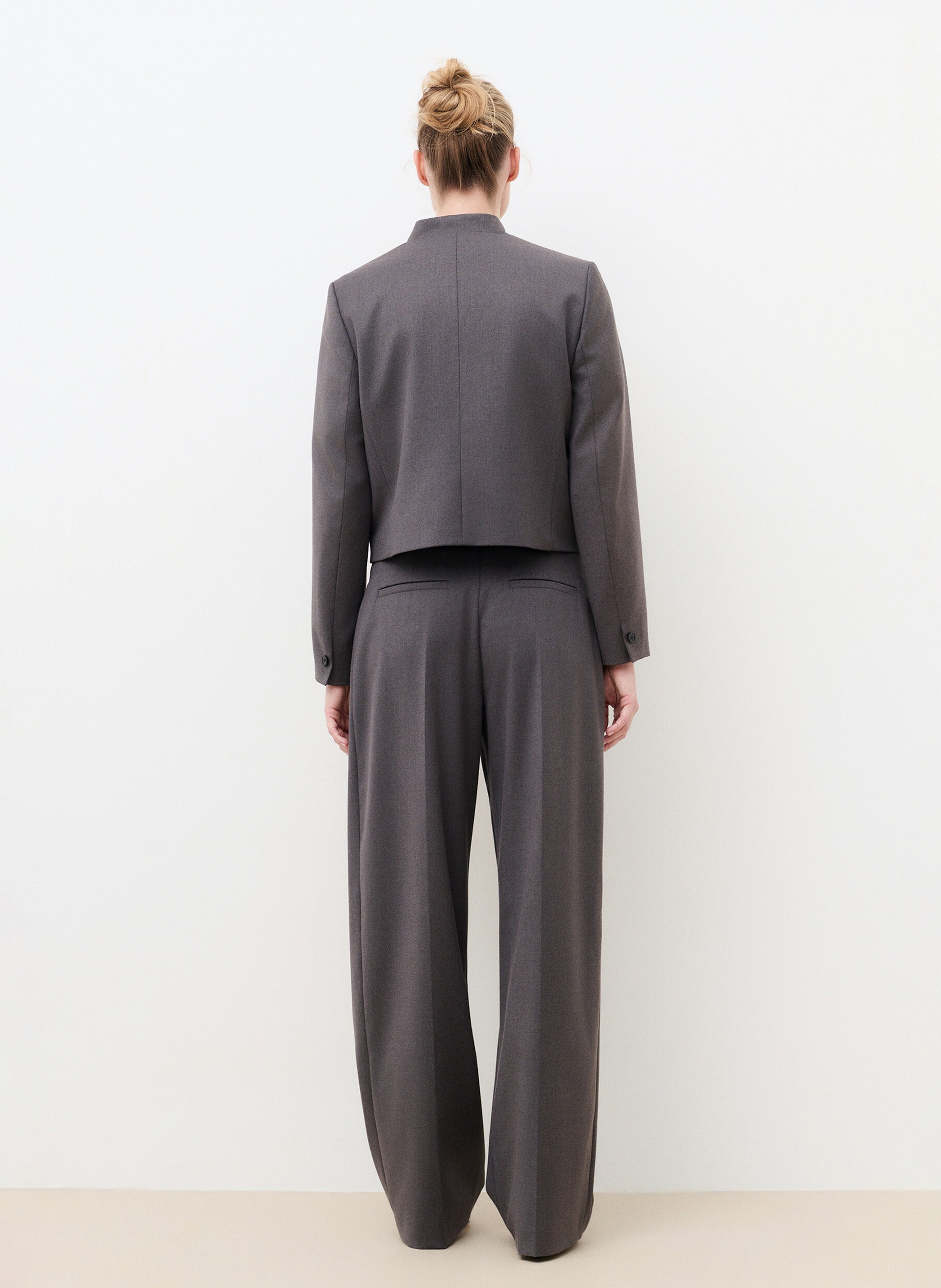 Plain cropped tailored jacket CAROLL Grey