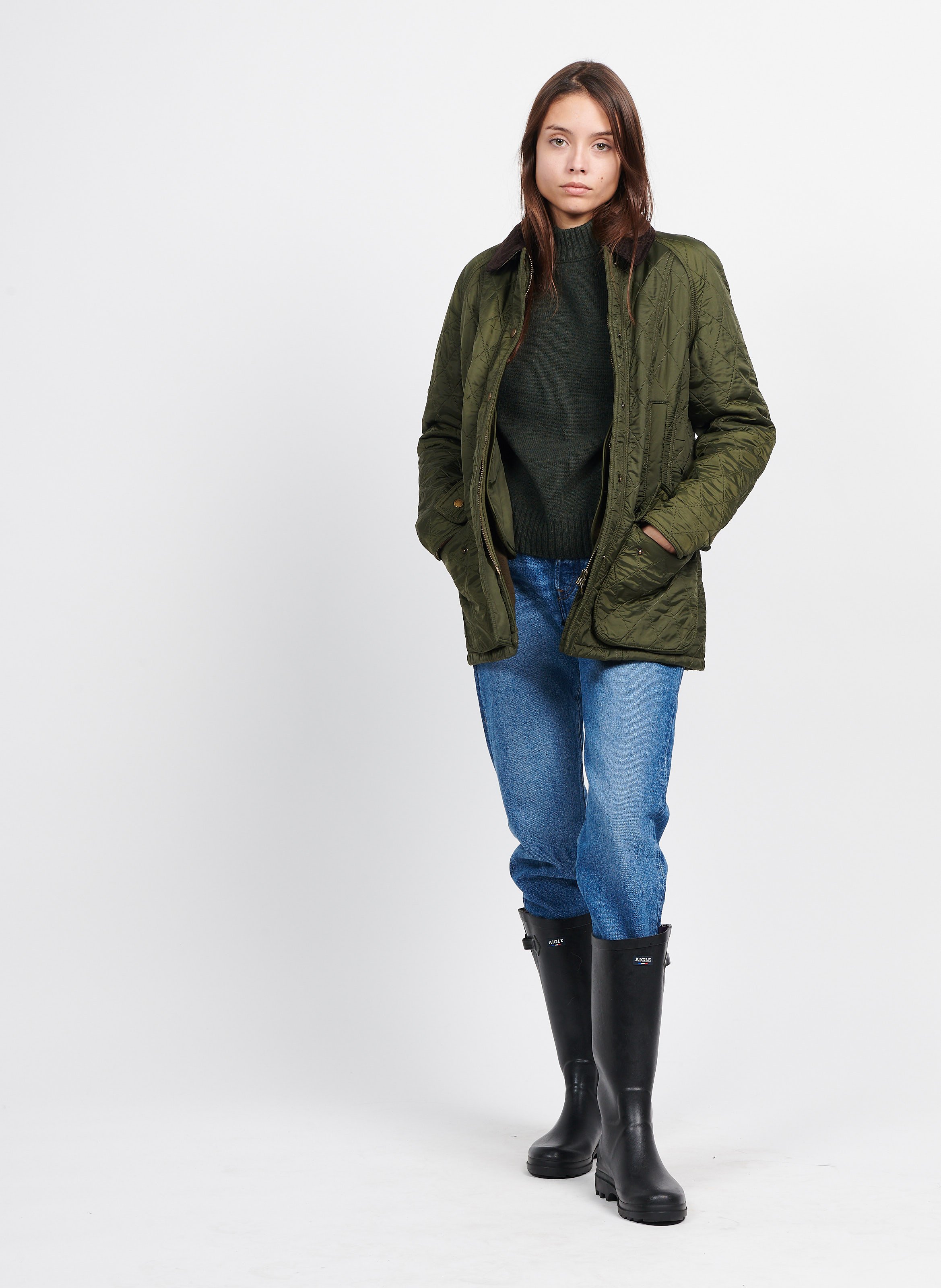 Quilted Jacket With Corduroy Collar Olive Barbour Women Place des