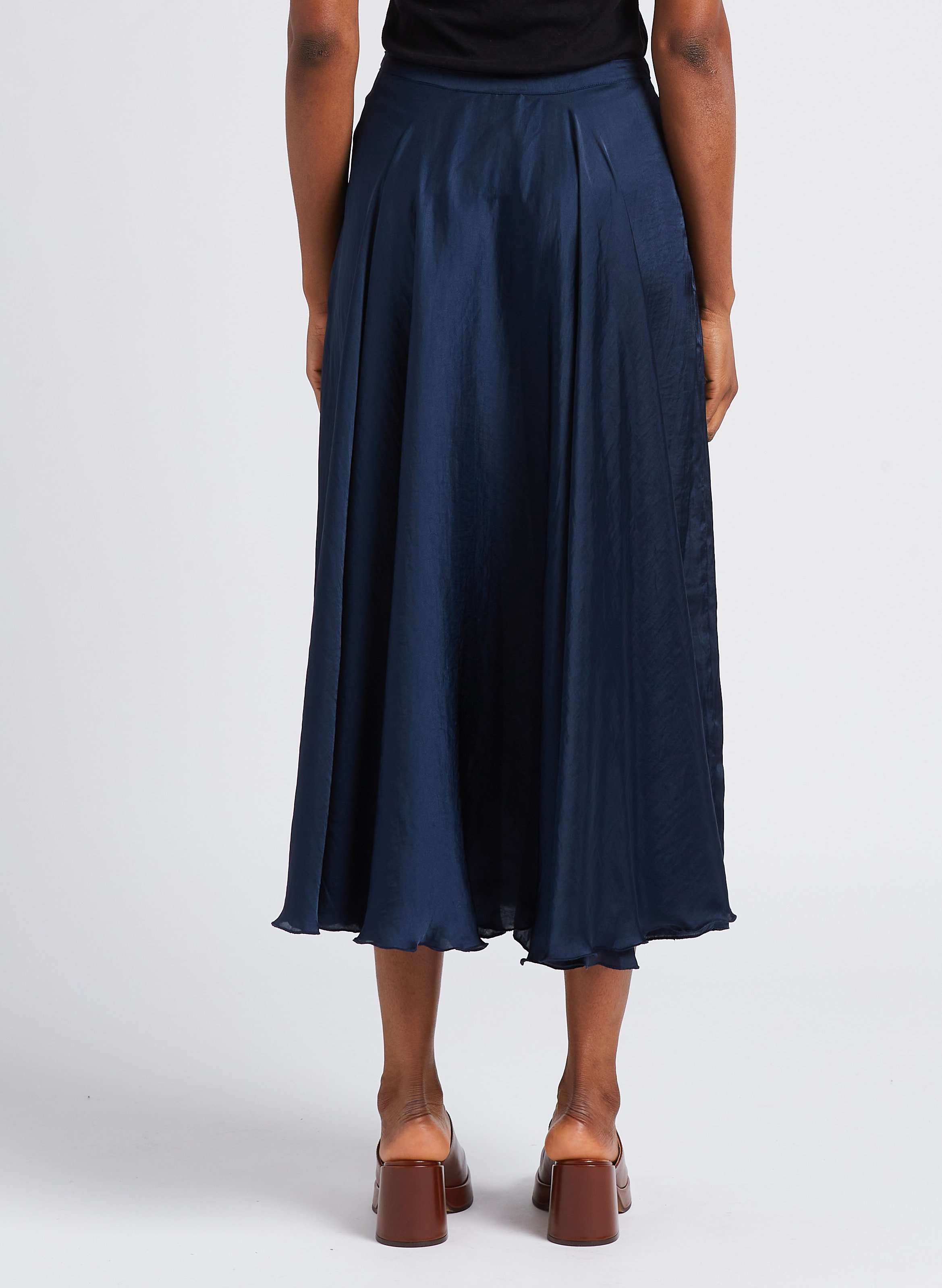 Satinierter Midirock mit ausgestelltem Schnitt LAURENCE BRAS Blau