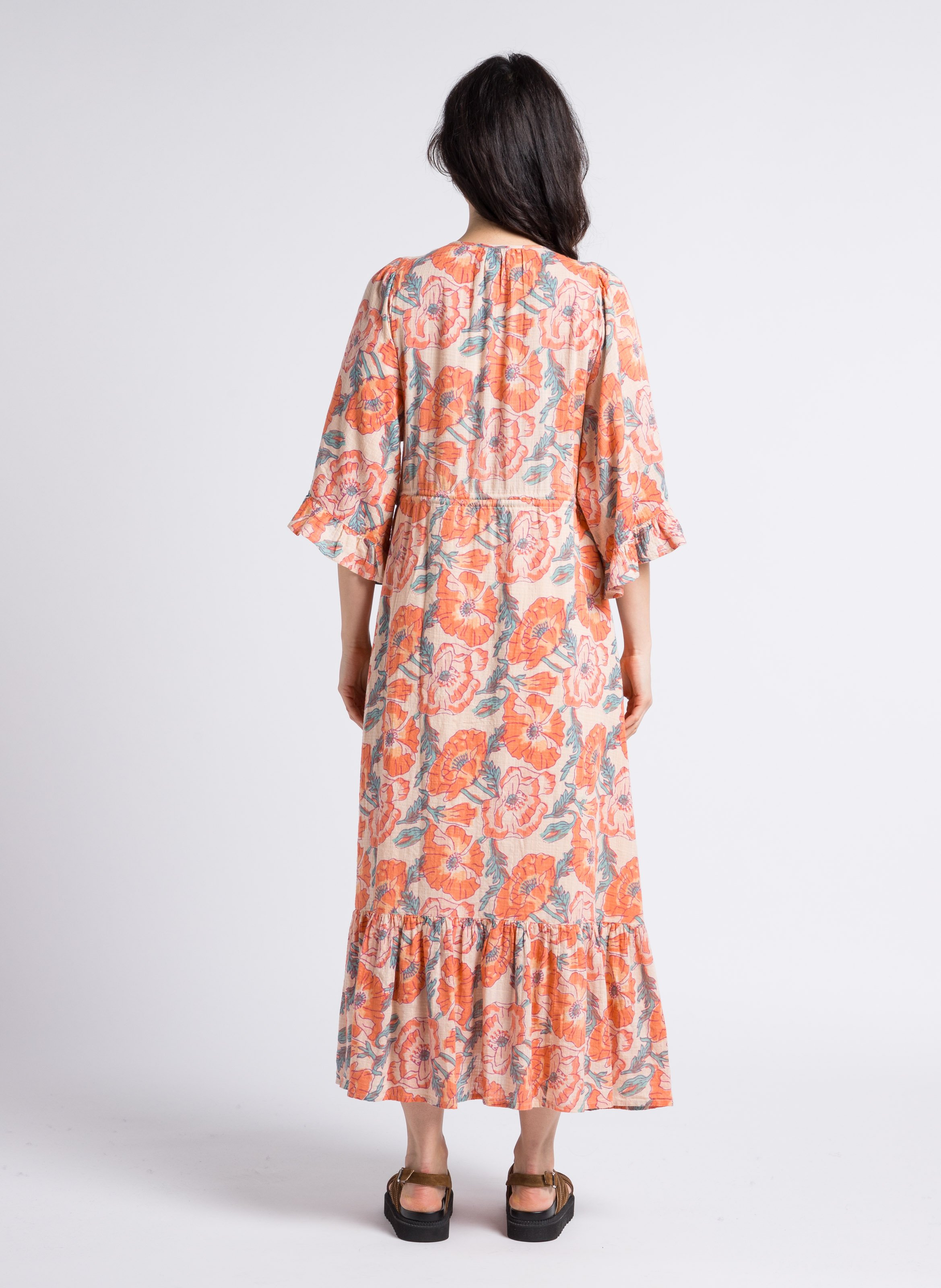 Robe longue cintrée et imprimée en coton mélangé SWILDENS Blanc