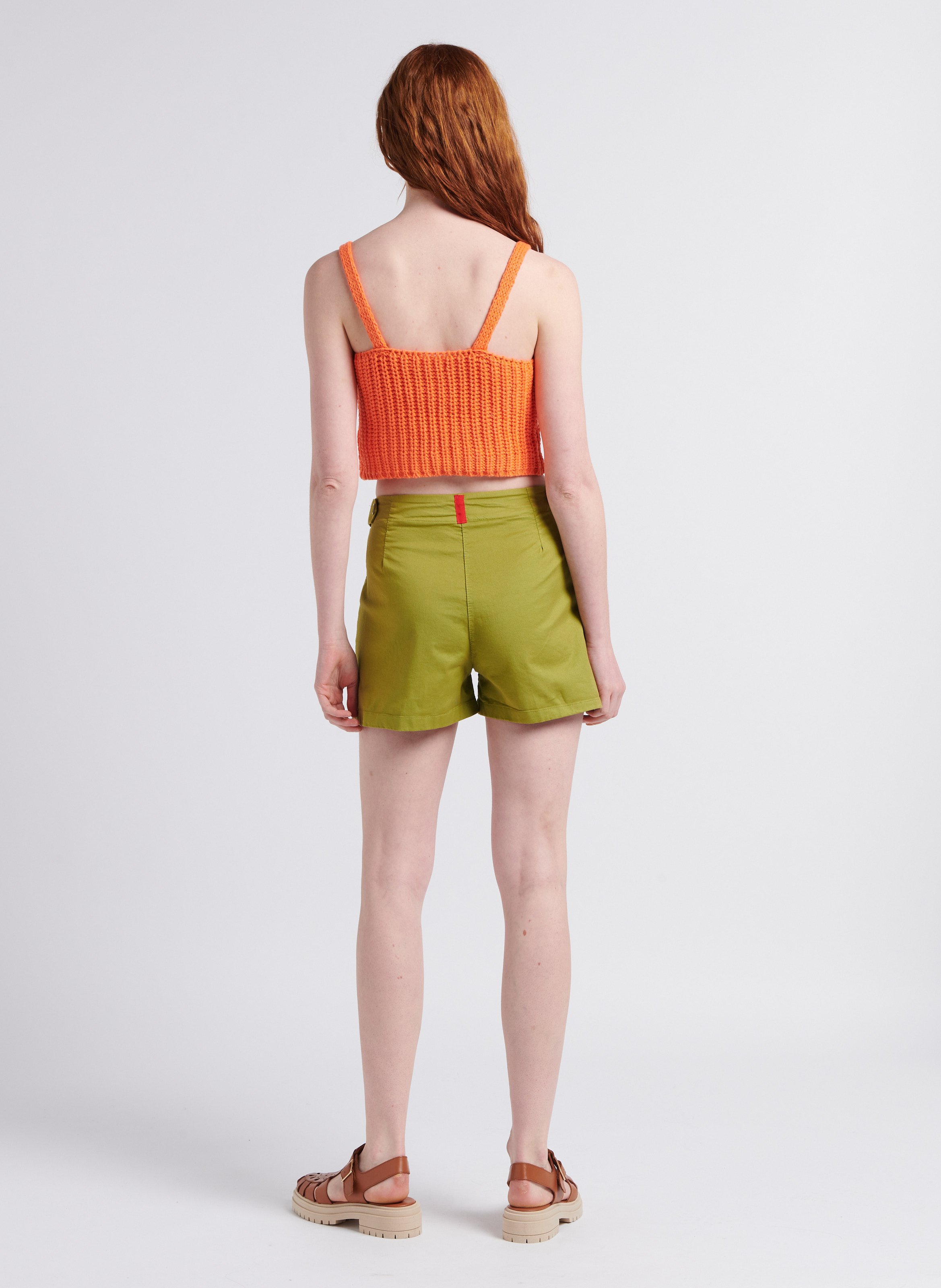 Top court tricot col V en coton mélangé  DR BLOOM Orange