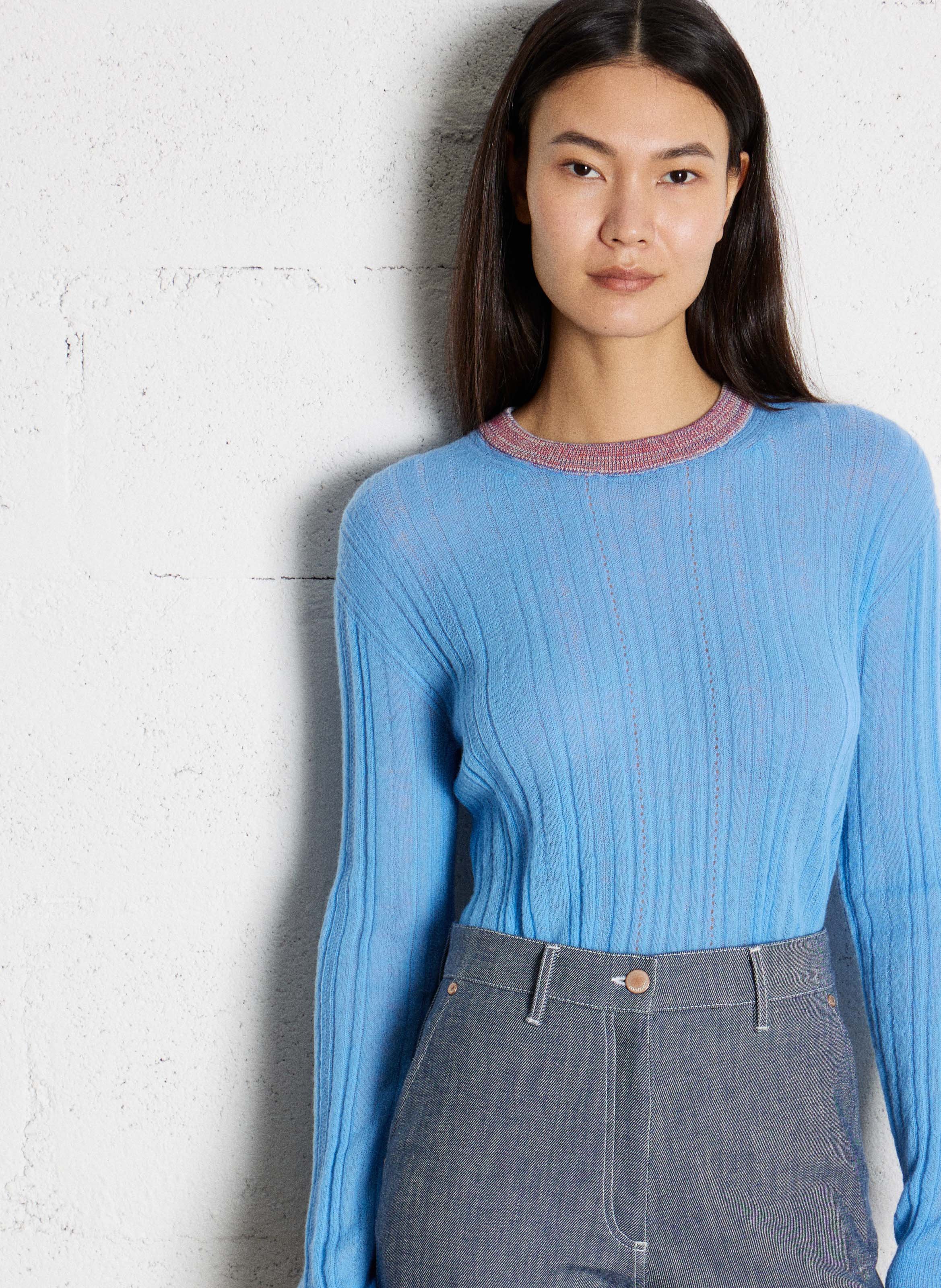 Fitted round neck wool blend sweater MOMONI Blue