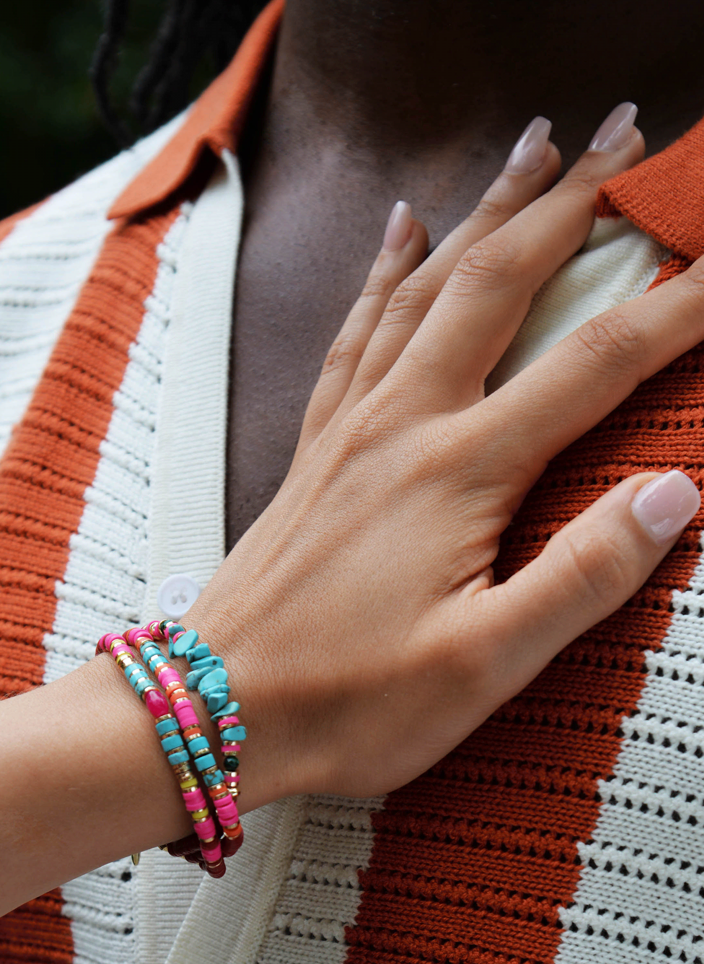 Adjustable multilayer bracelet with beads HIPANEMA Red