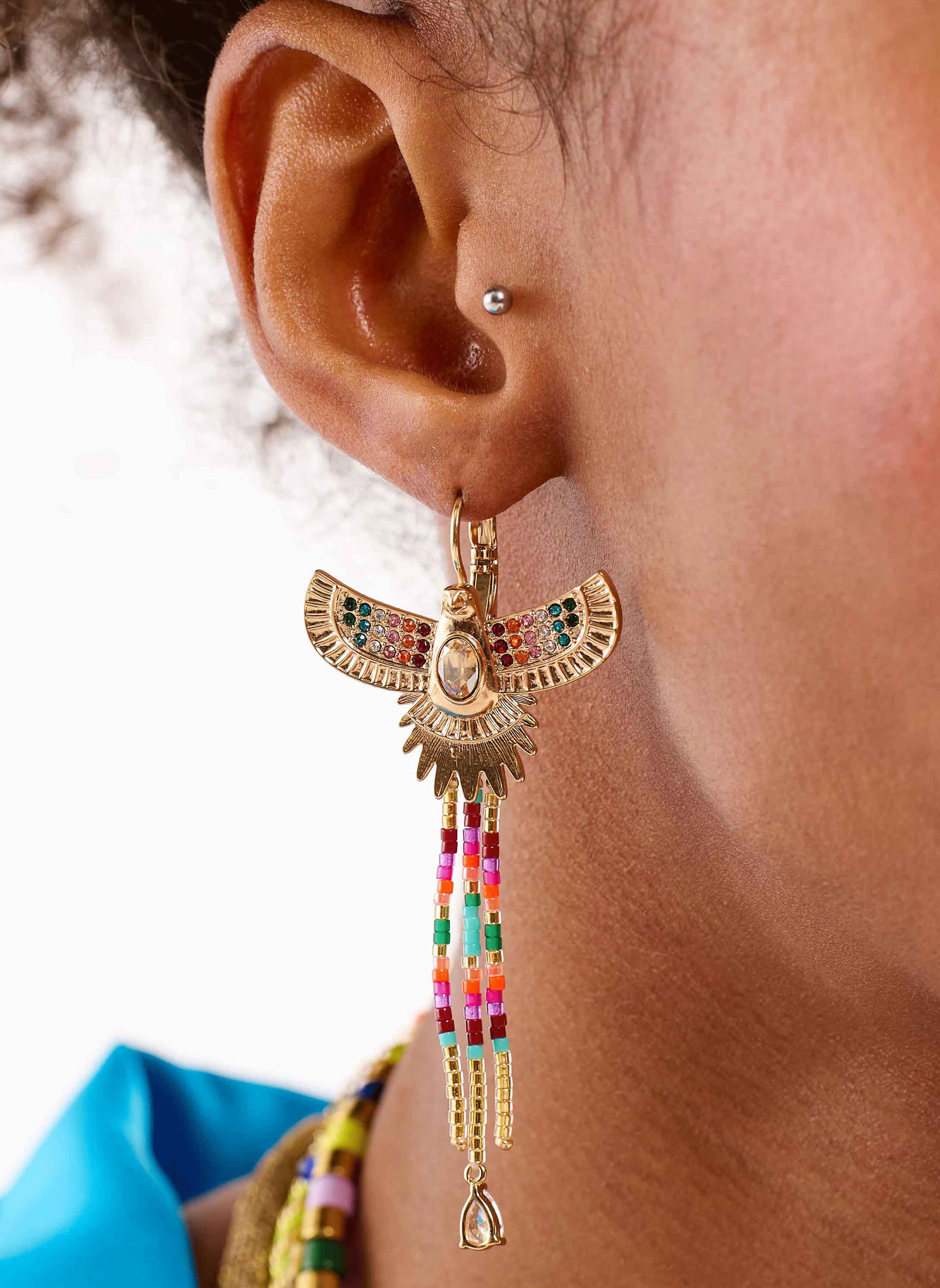 Earrings with central cabochon and pearl chains HIPANEMA Multicolored