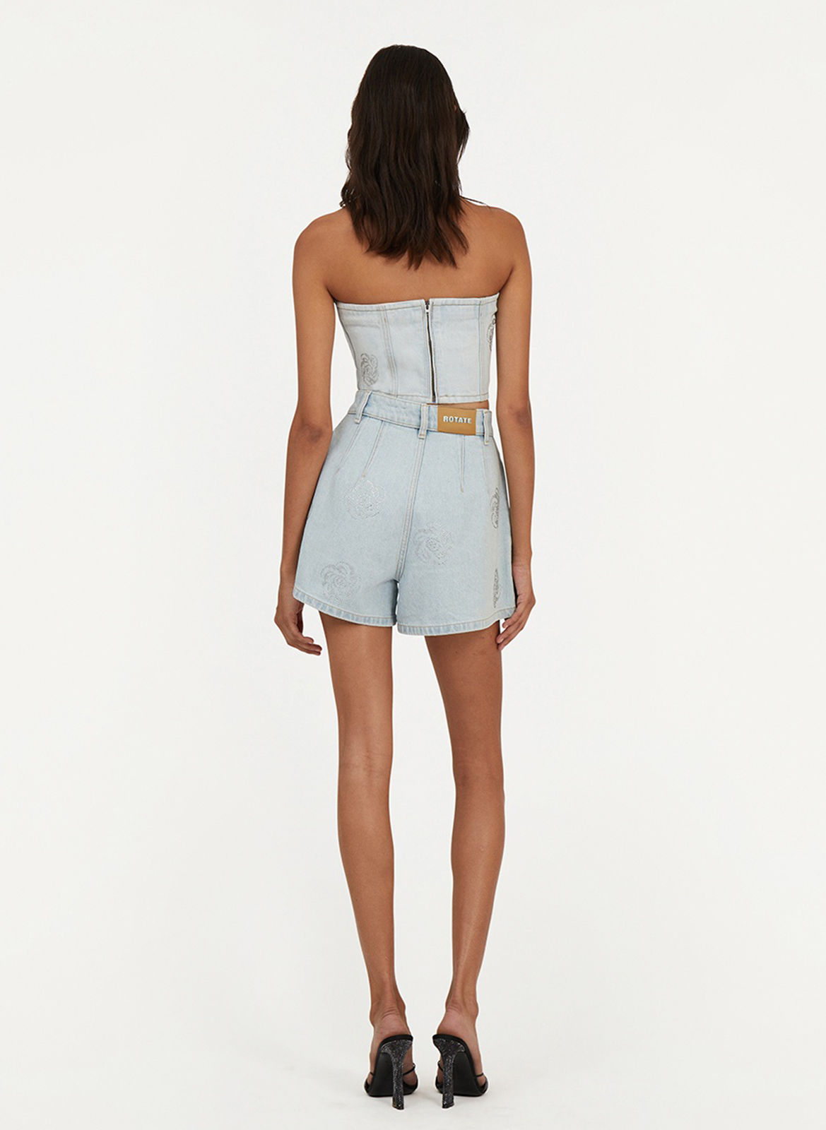 Short large en denim de coton ROTATE Bleu