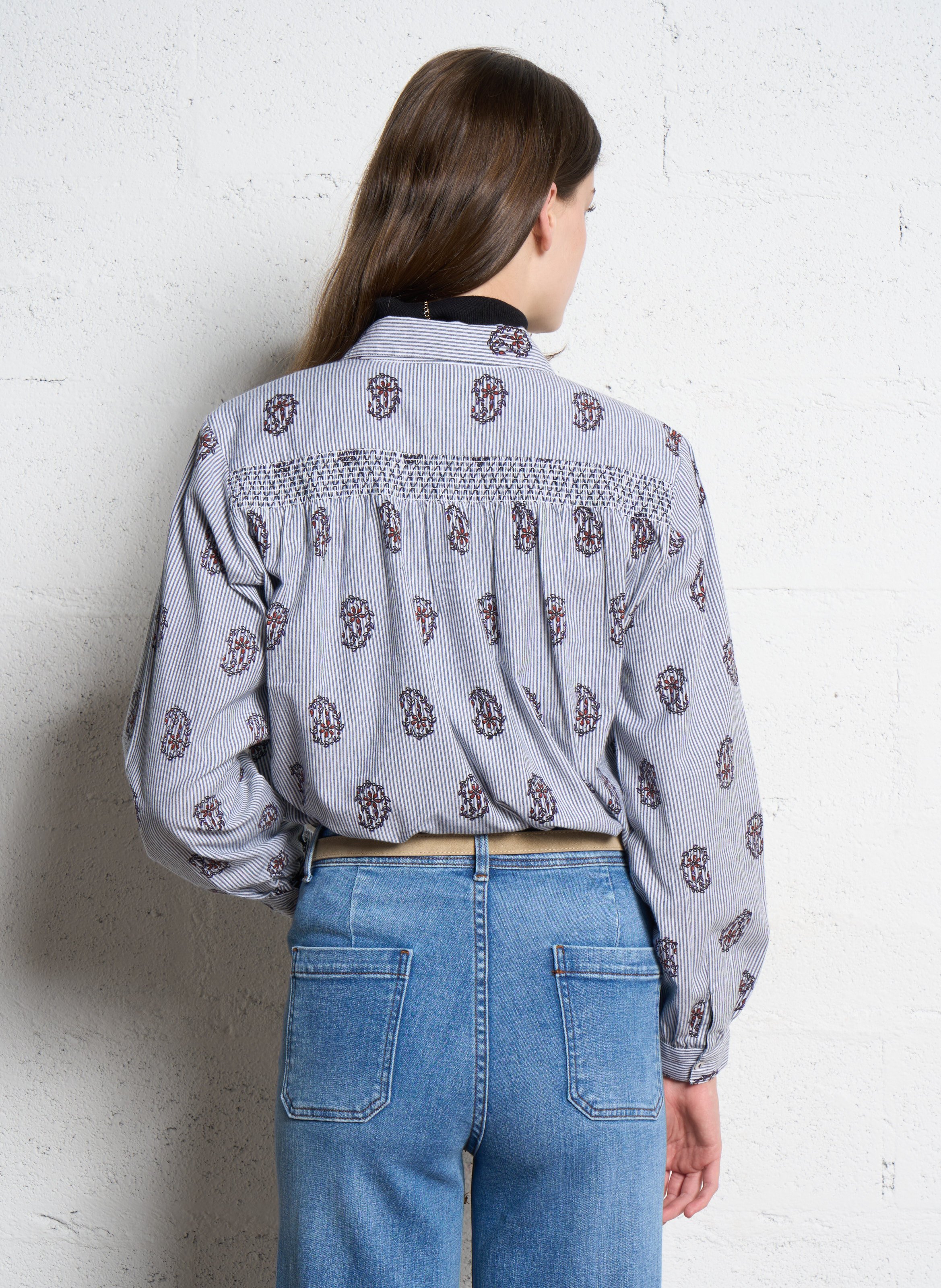 Chemise col classique manches contrastantes en coton MAISON HOTEL Blue