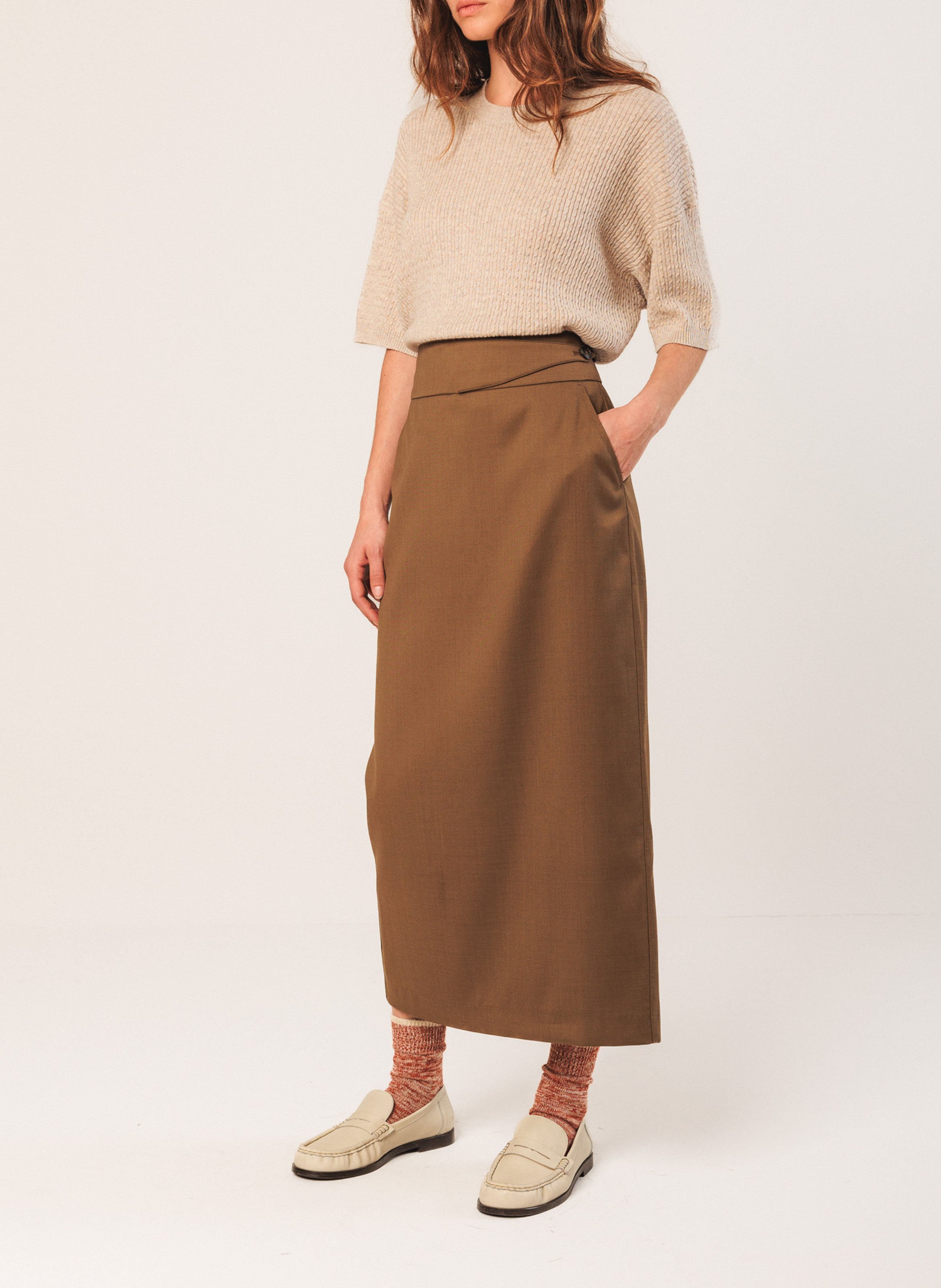 Jupe longue droite INDI & COLD Marron