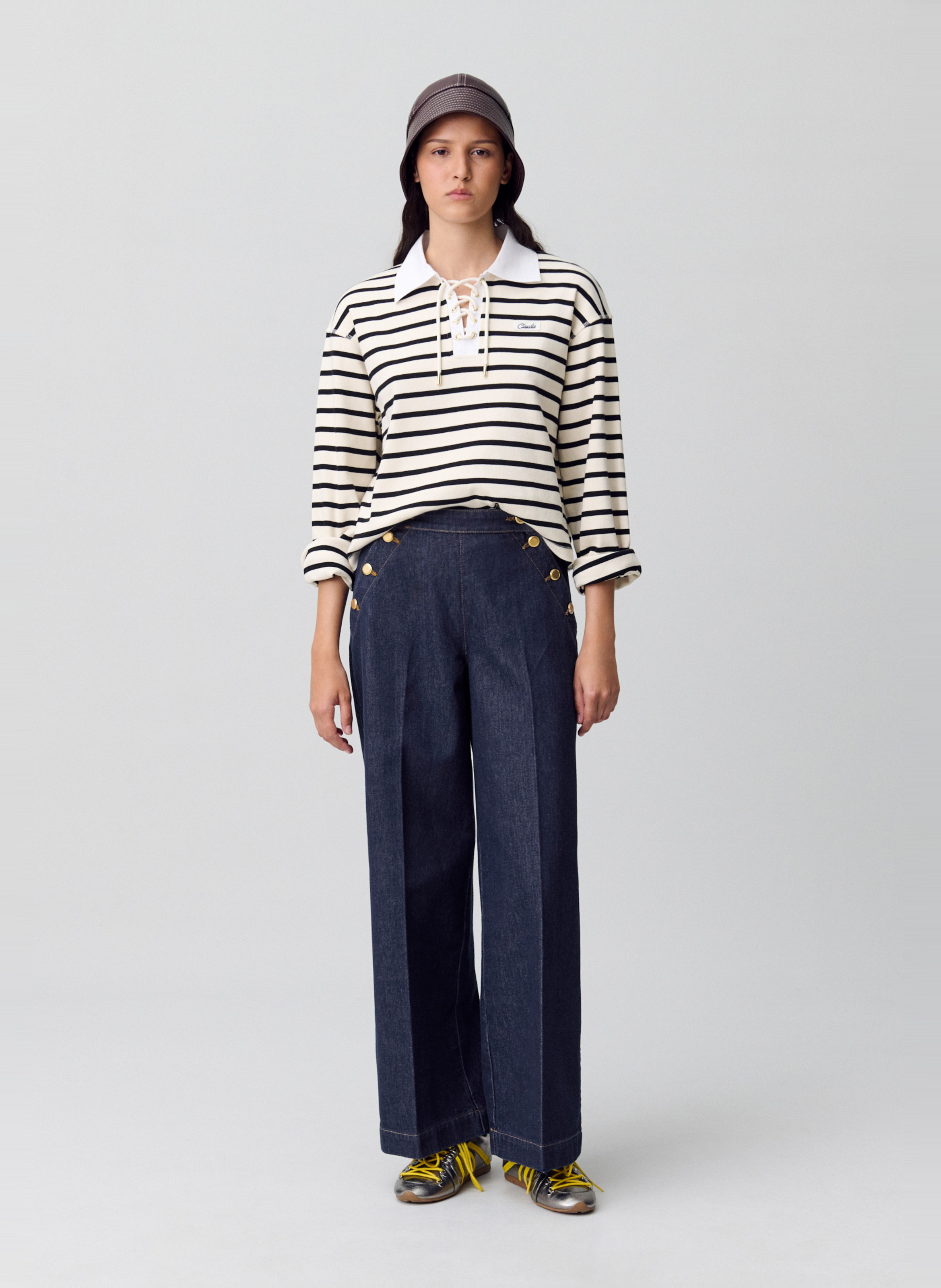 Jean large boutonné en denim brut CLAUDIE PIERLOT Bleu