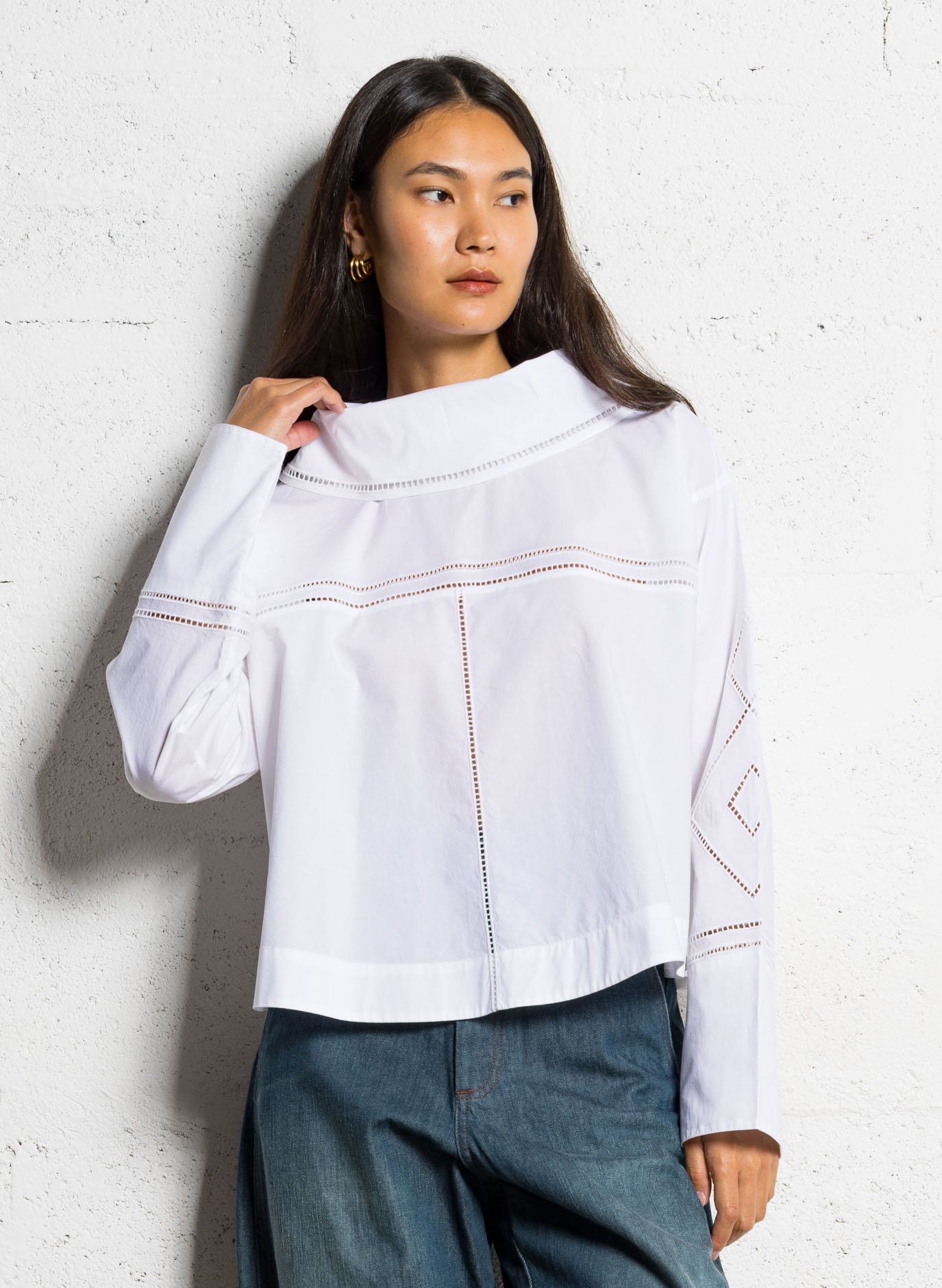 Gerades Baumwollhemd mit Stickerei SOEUR Weiss