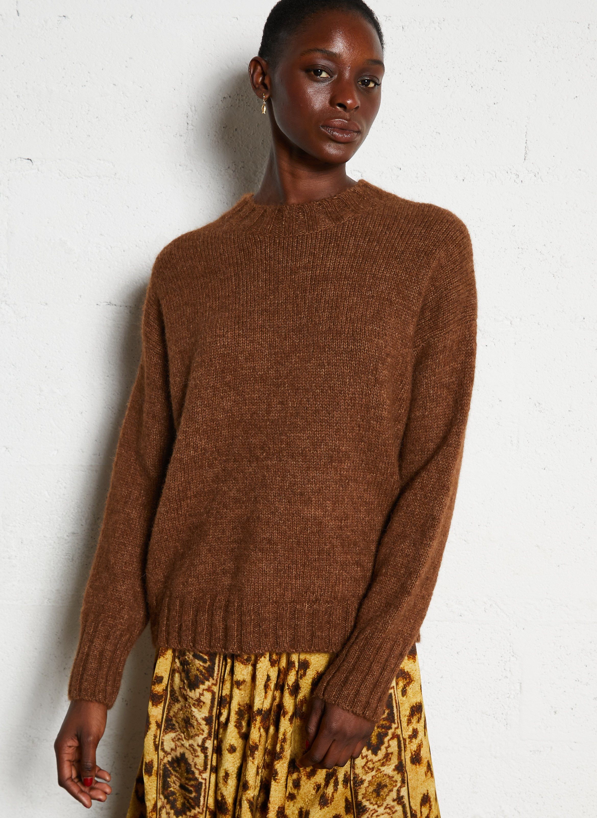 Pull oversize col montant en laine MASSCOB Marron