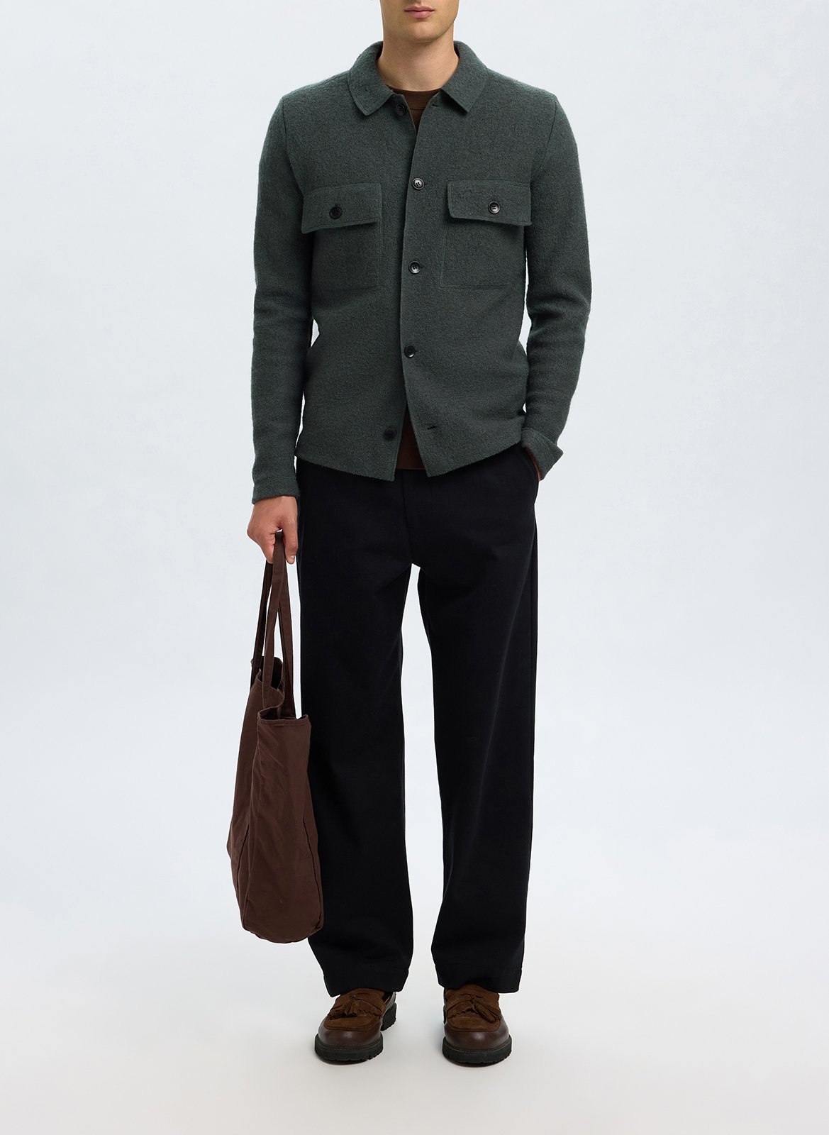 Surchemise droite unie en laine SELECTED Vert