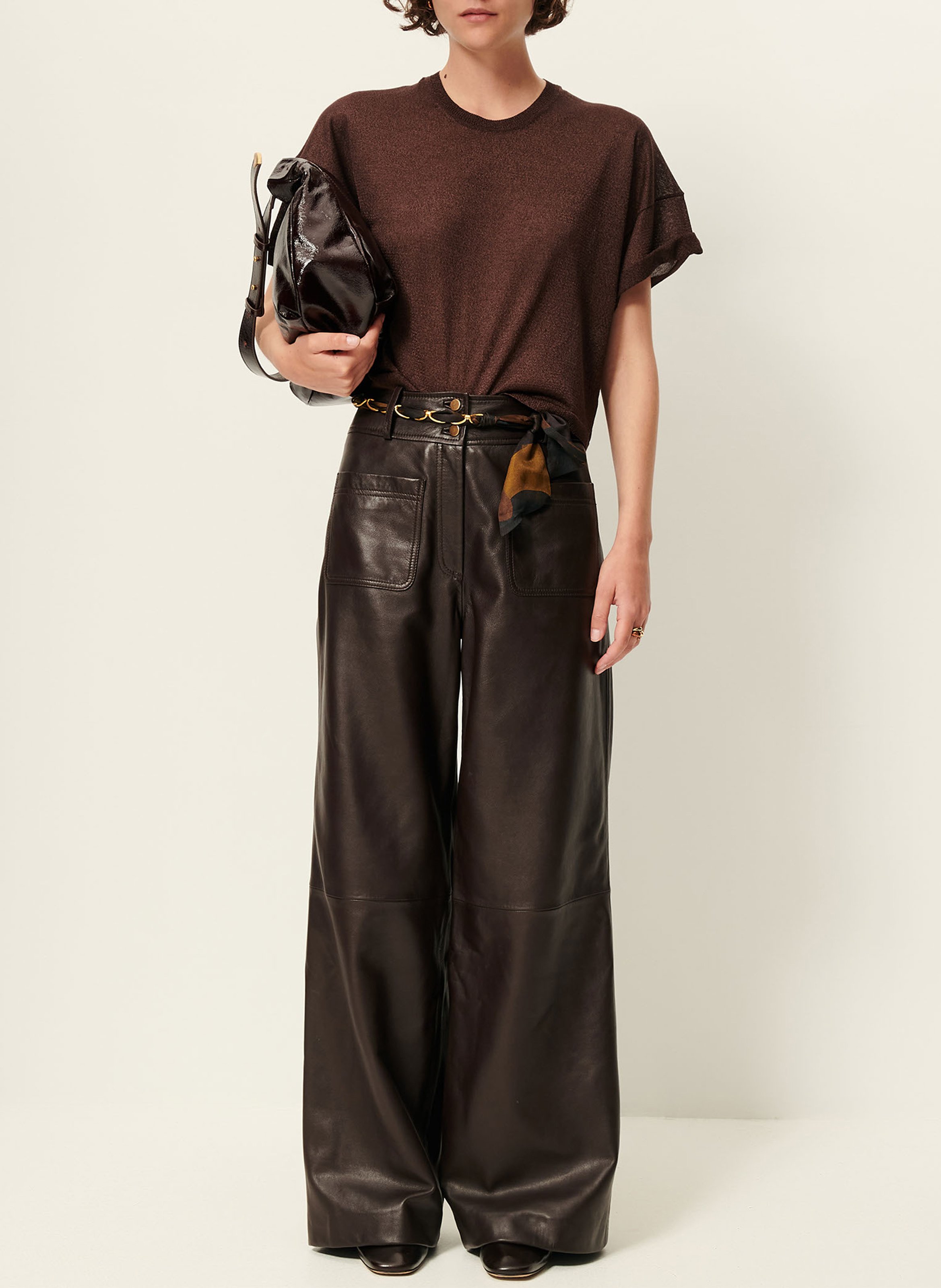 Pull court manches courtes uni SESSUN Marron