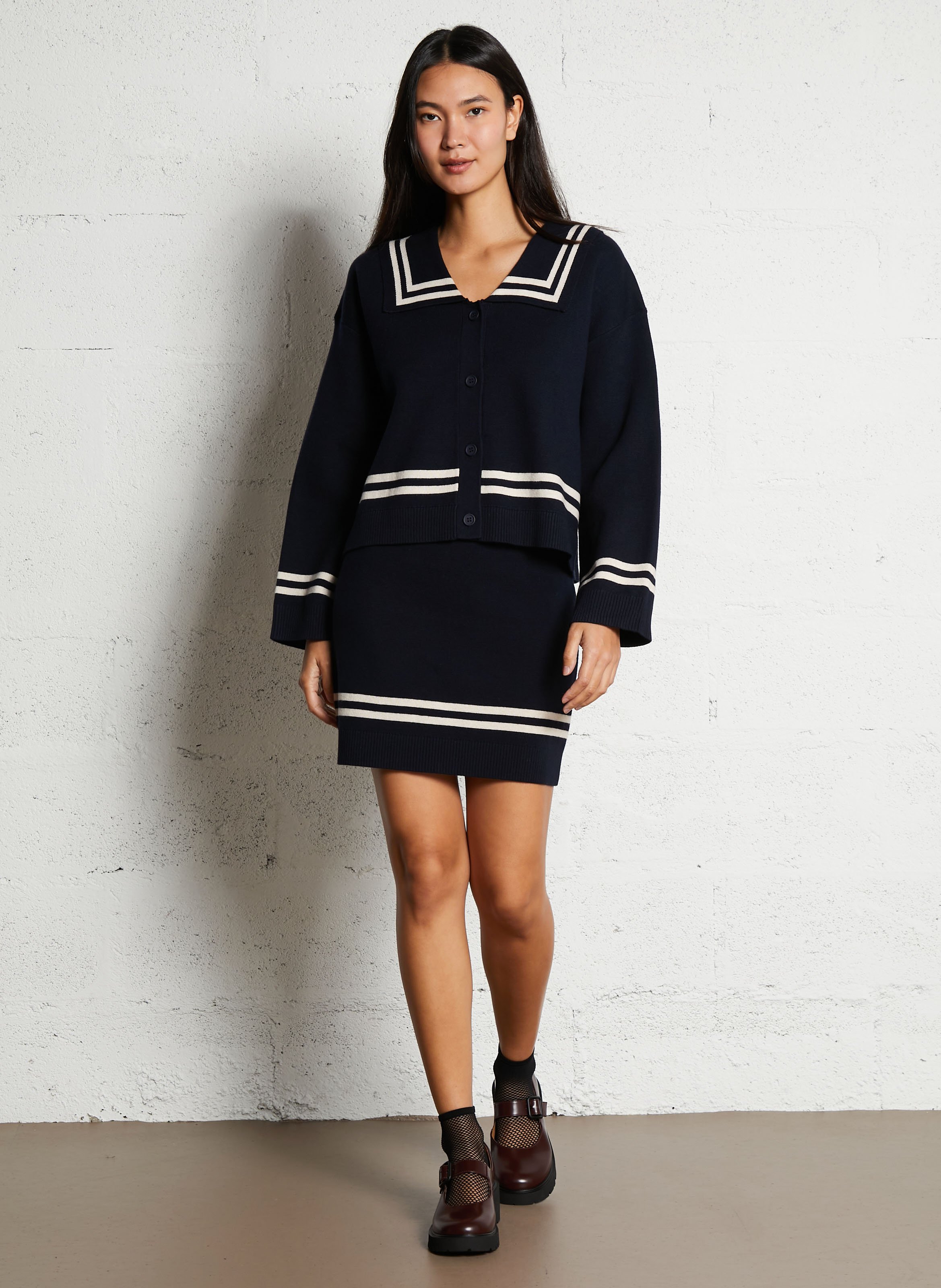 Straight knit skirt in cotton and wool THE TINY BIG SISTER Blue