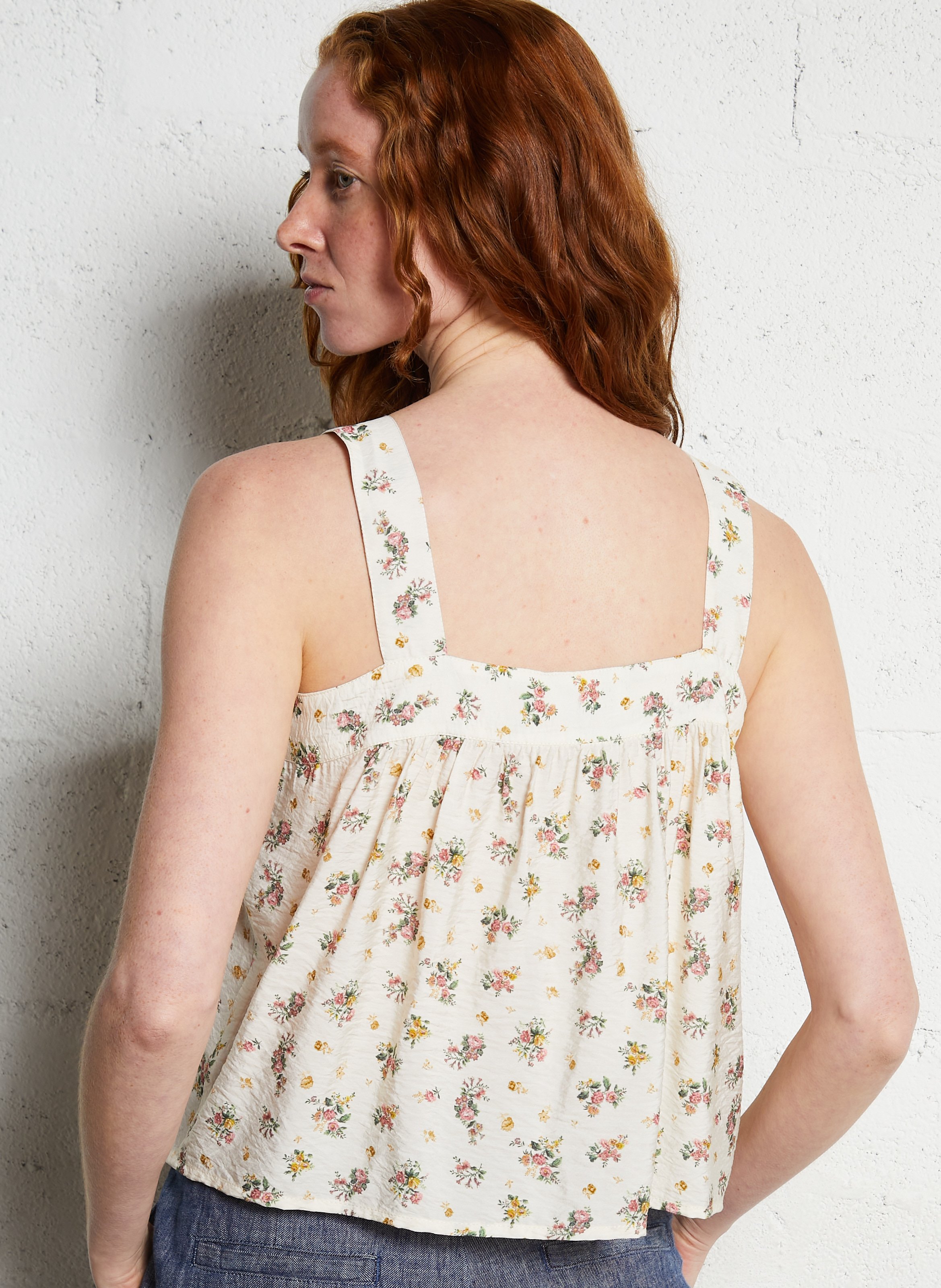 Top court oversize imprimé Beige