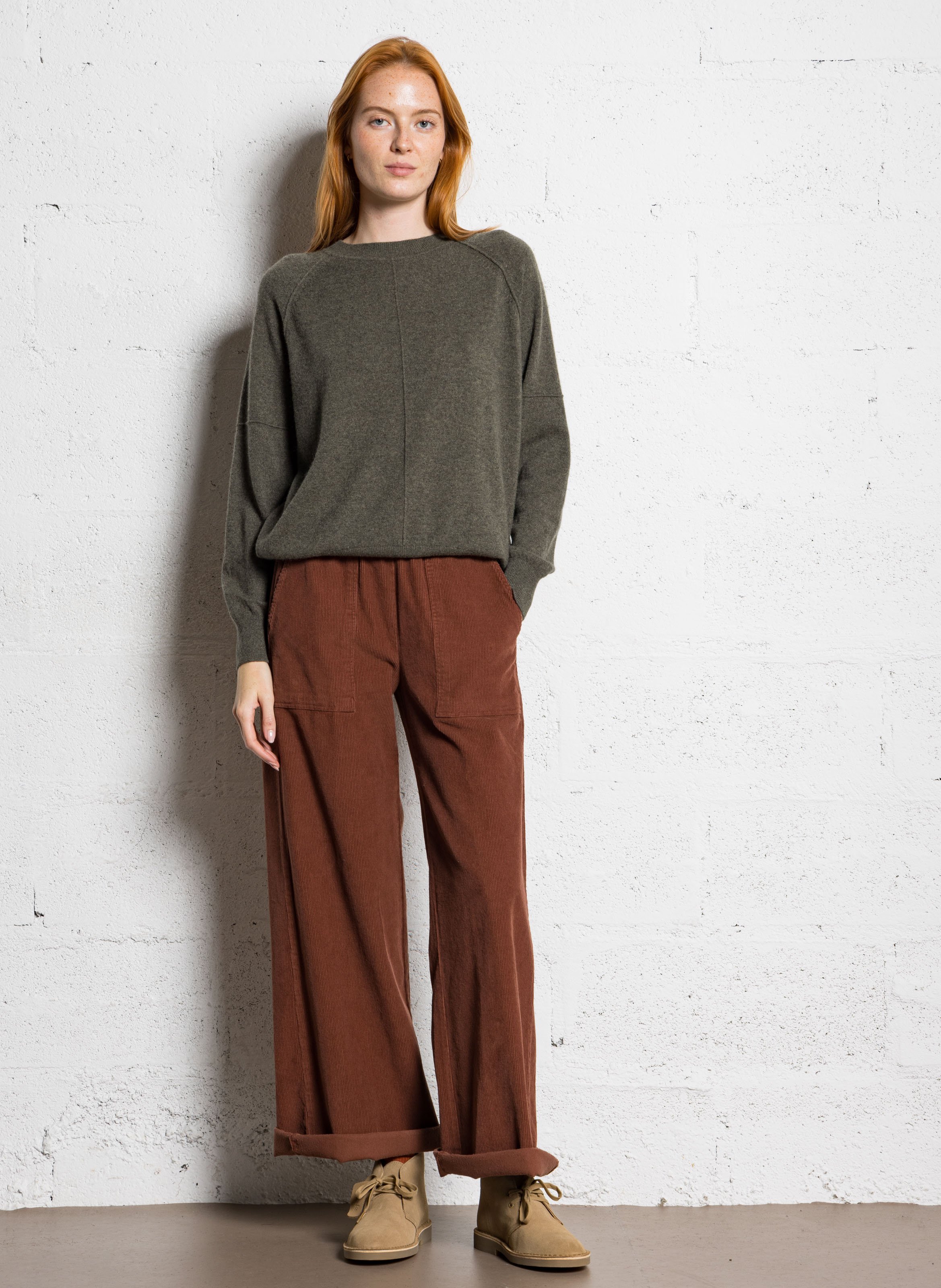 Belted cashmere sweater MAISON 123 Khaki