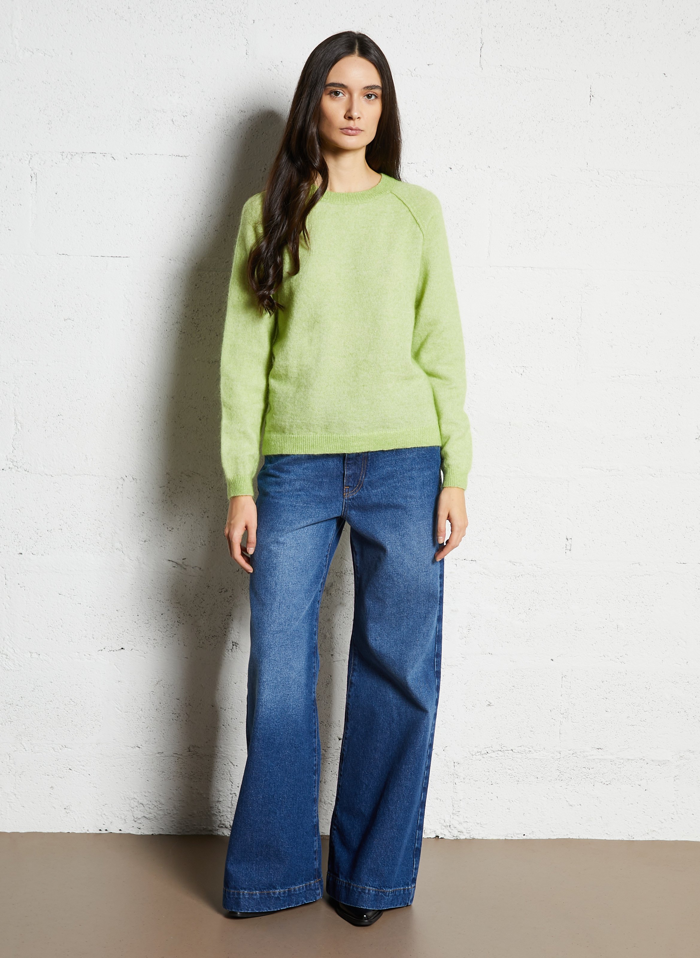 Pull droit col rond en laine mélangée SUD EXPRESS Vert