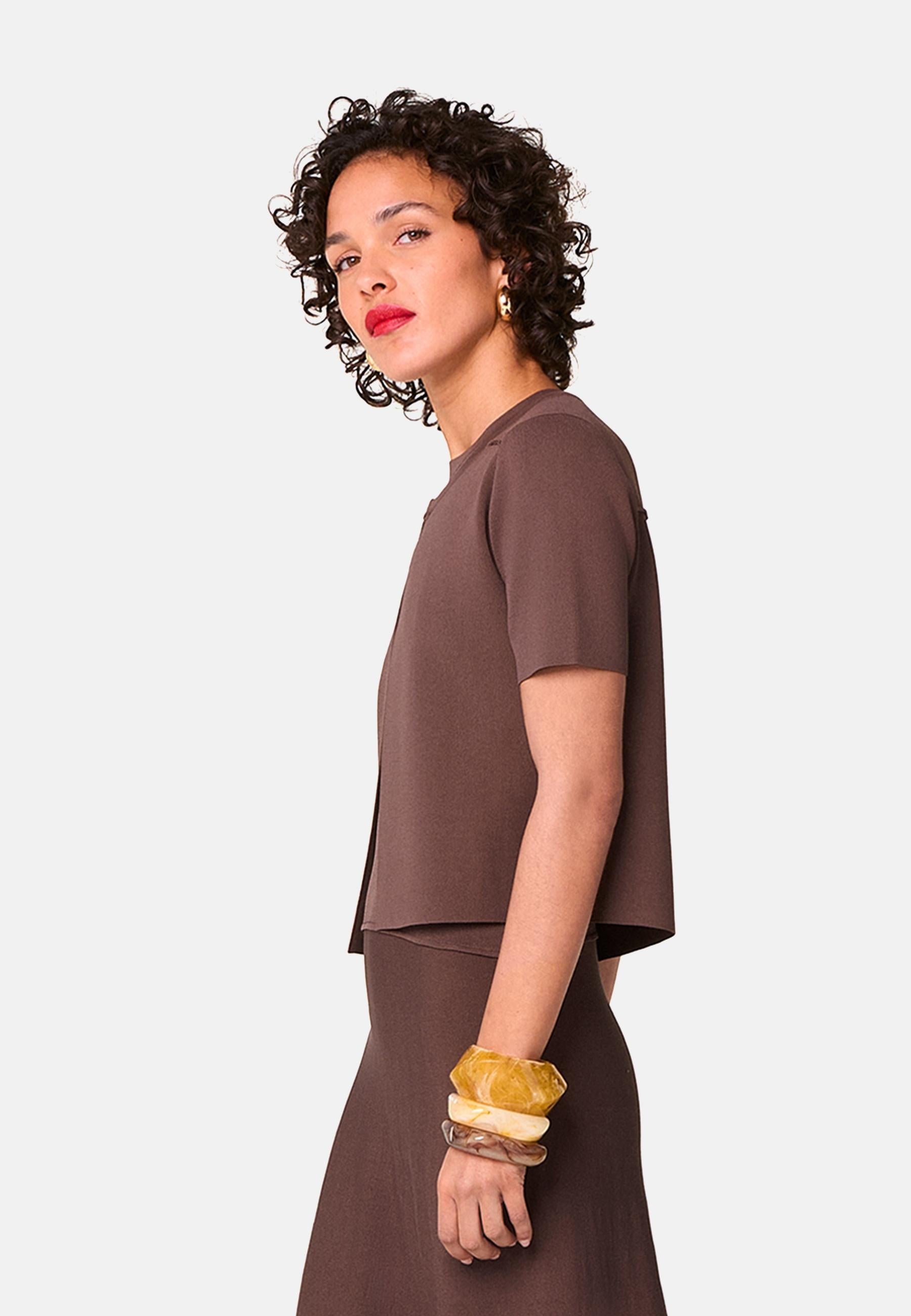 Short-sleeved cropped cardigan RODIER Brown